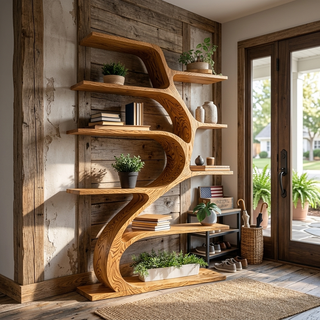 Minimal Natural Wood Bookshelf Branch Design For Interior Space RTTHTTBS122
