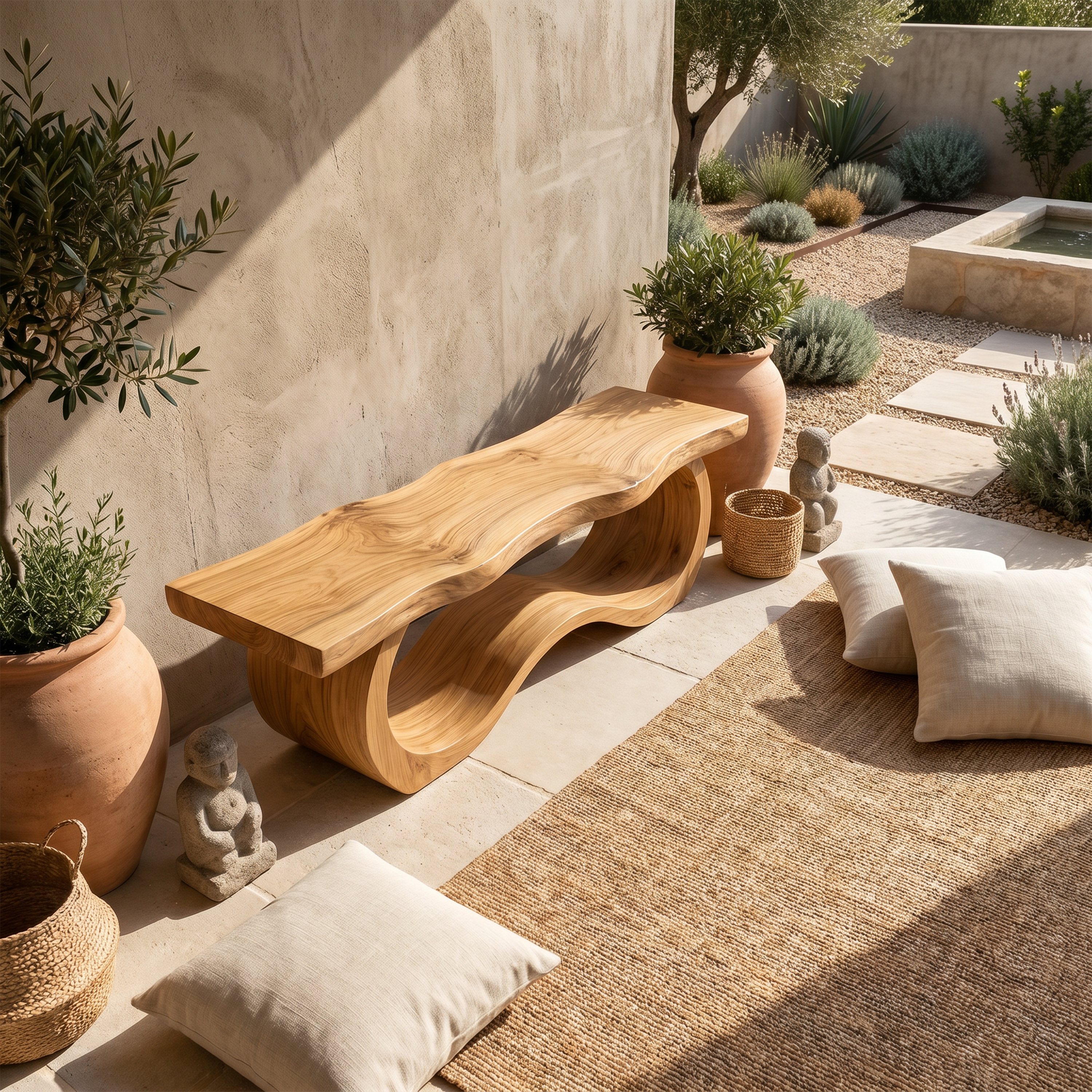 Modern Live Edge Wave Bench For Patio Interior Area SILDTTNBEN015