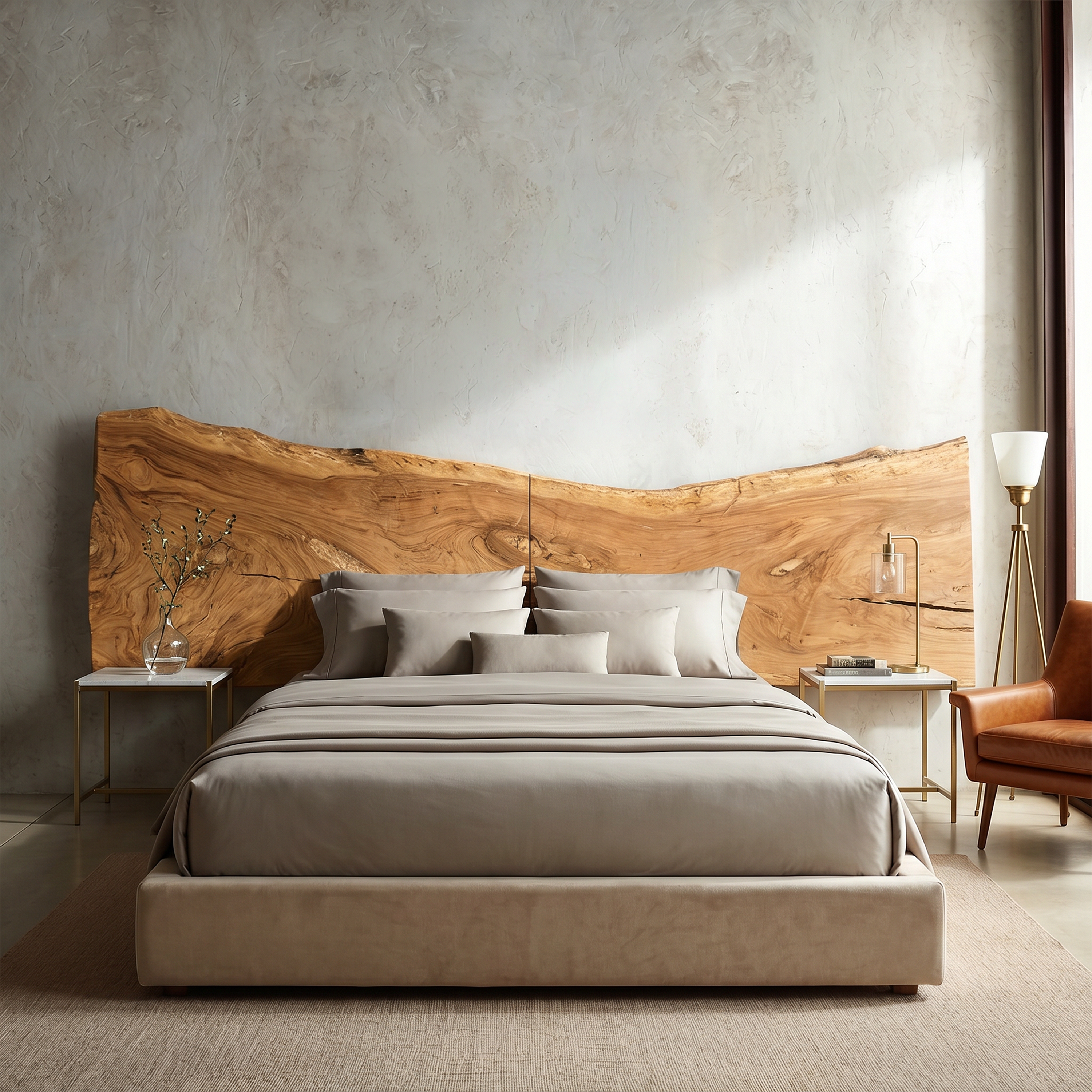 Minimalist Live Edge Wood Headboard For Organic Neutral Bedroom SILDTTRHB013
