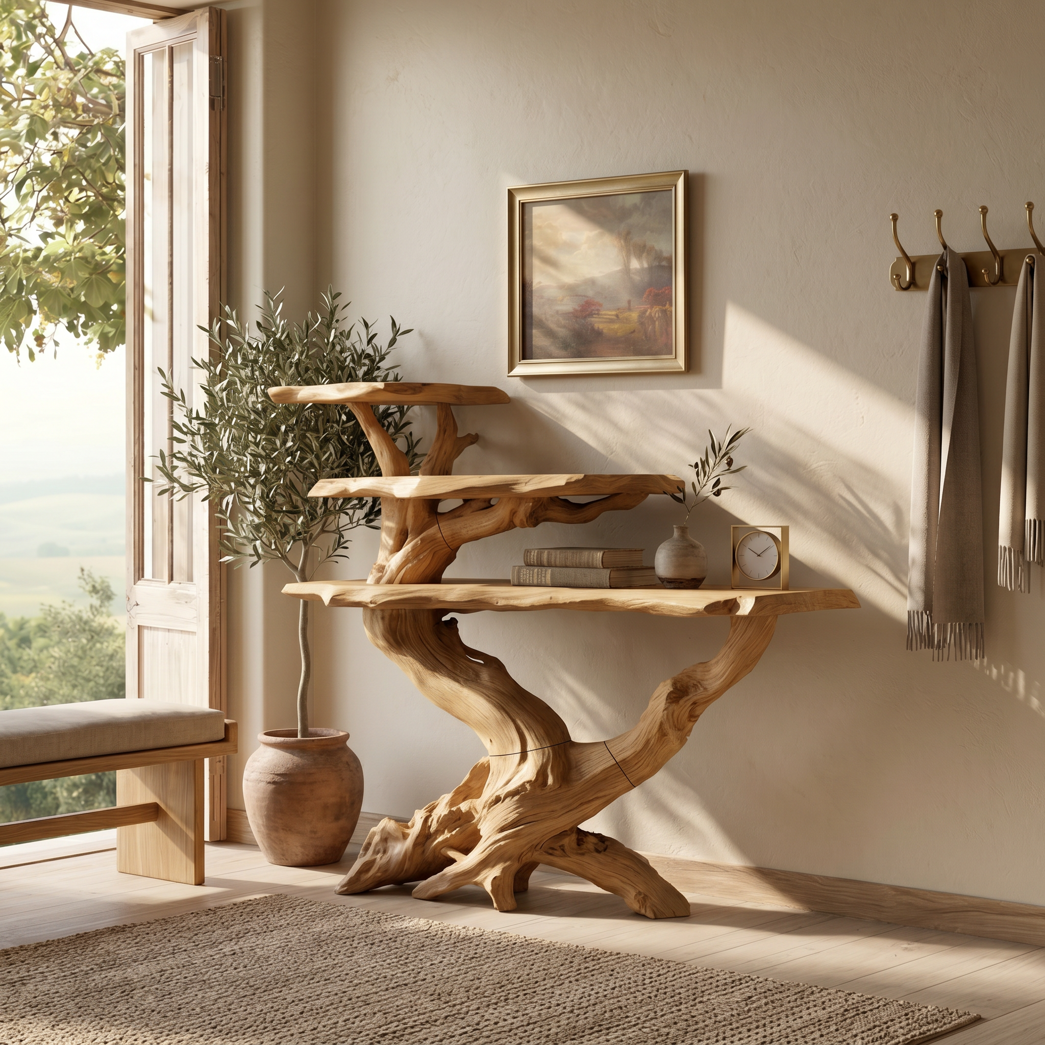 Cabin Black Driftwood Console Shelf For Stone Fireplace Room SILDTTRCS063