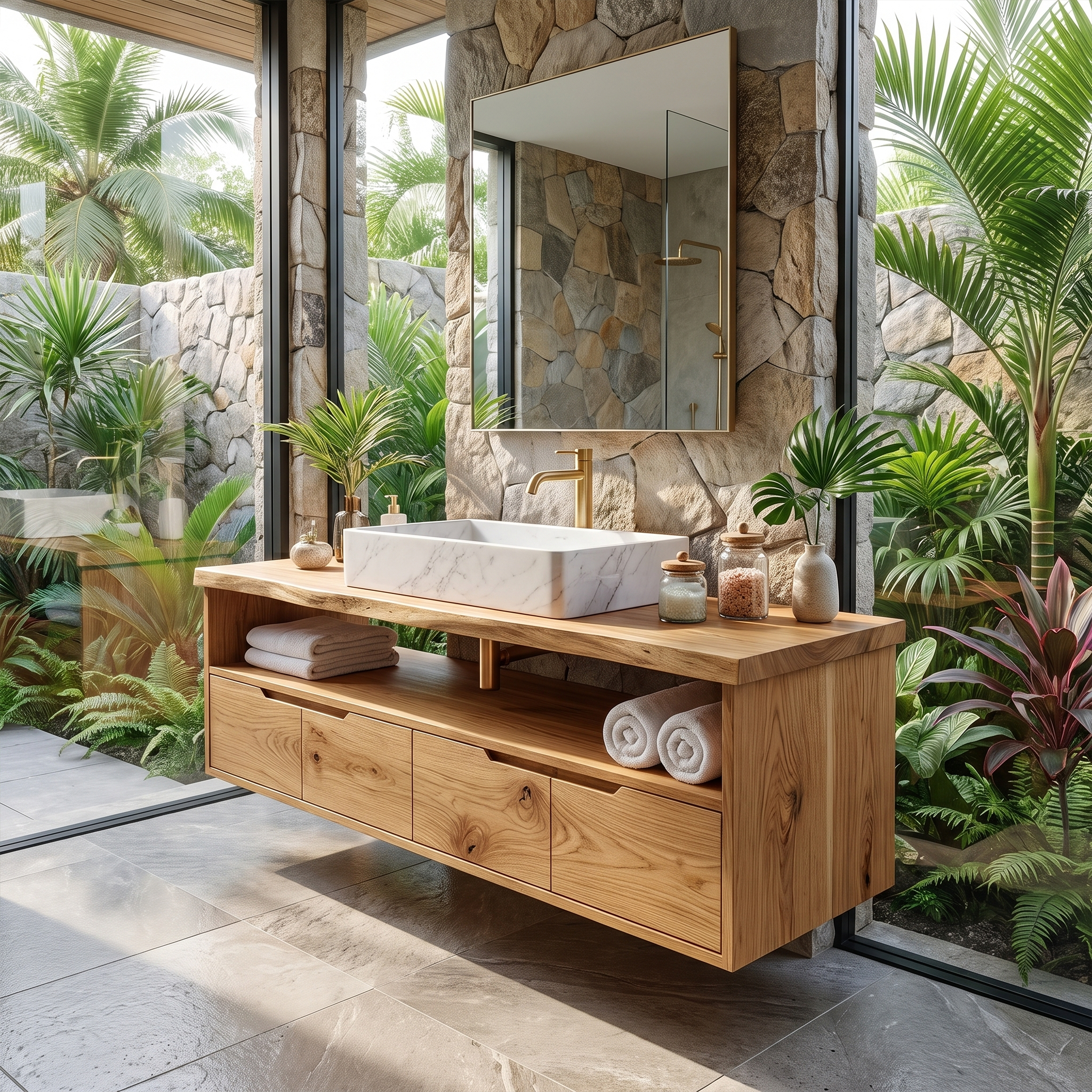 Mediterranean Floating Bathroom Cabinet Villa Bathroom SILDTTRBRV199