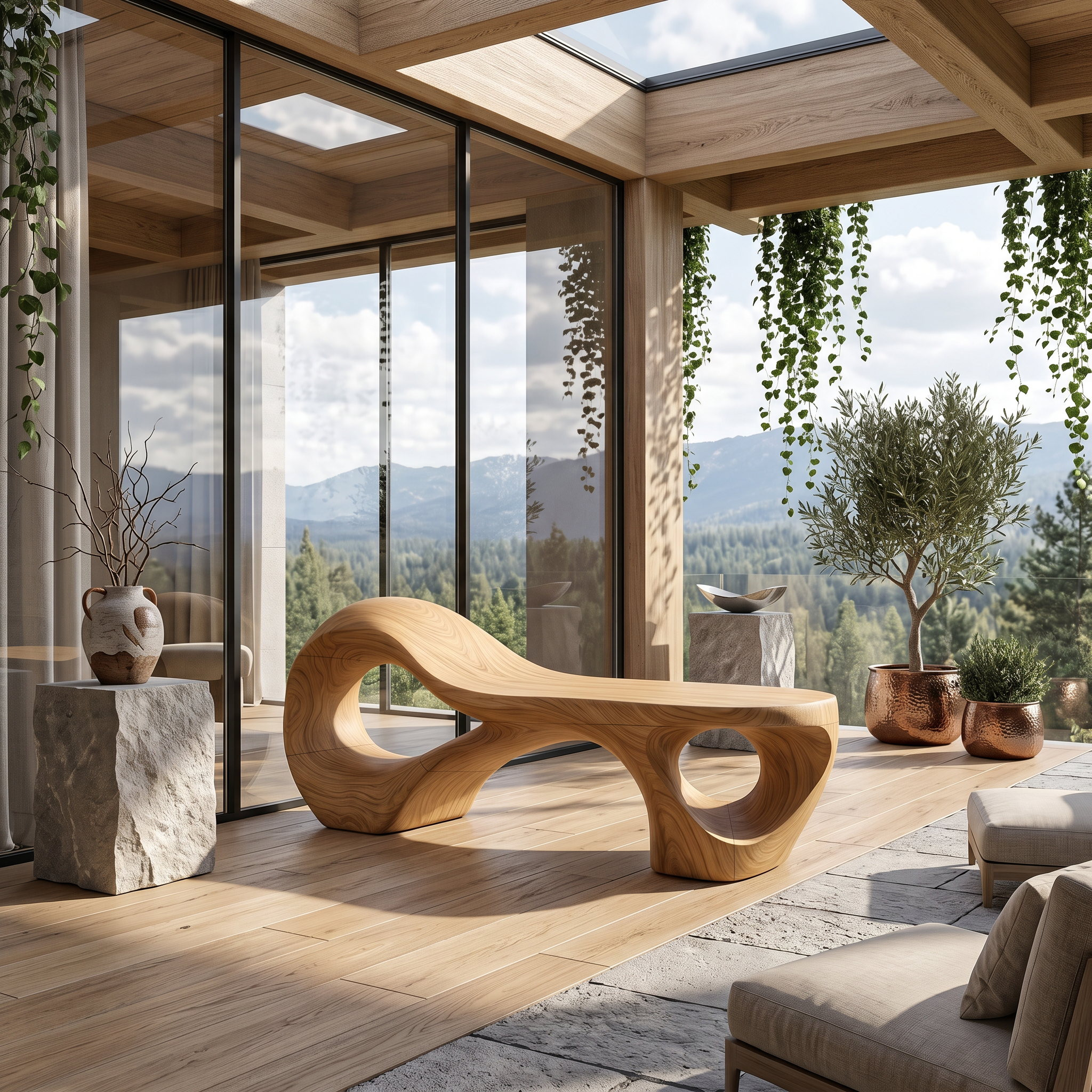 Contemporary Arched Cutout Bench For Courtyard Interior Area SILDTTNBEN021