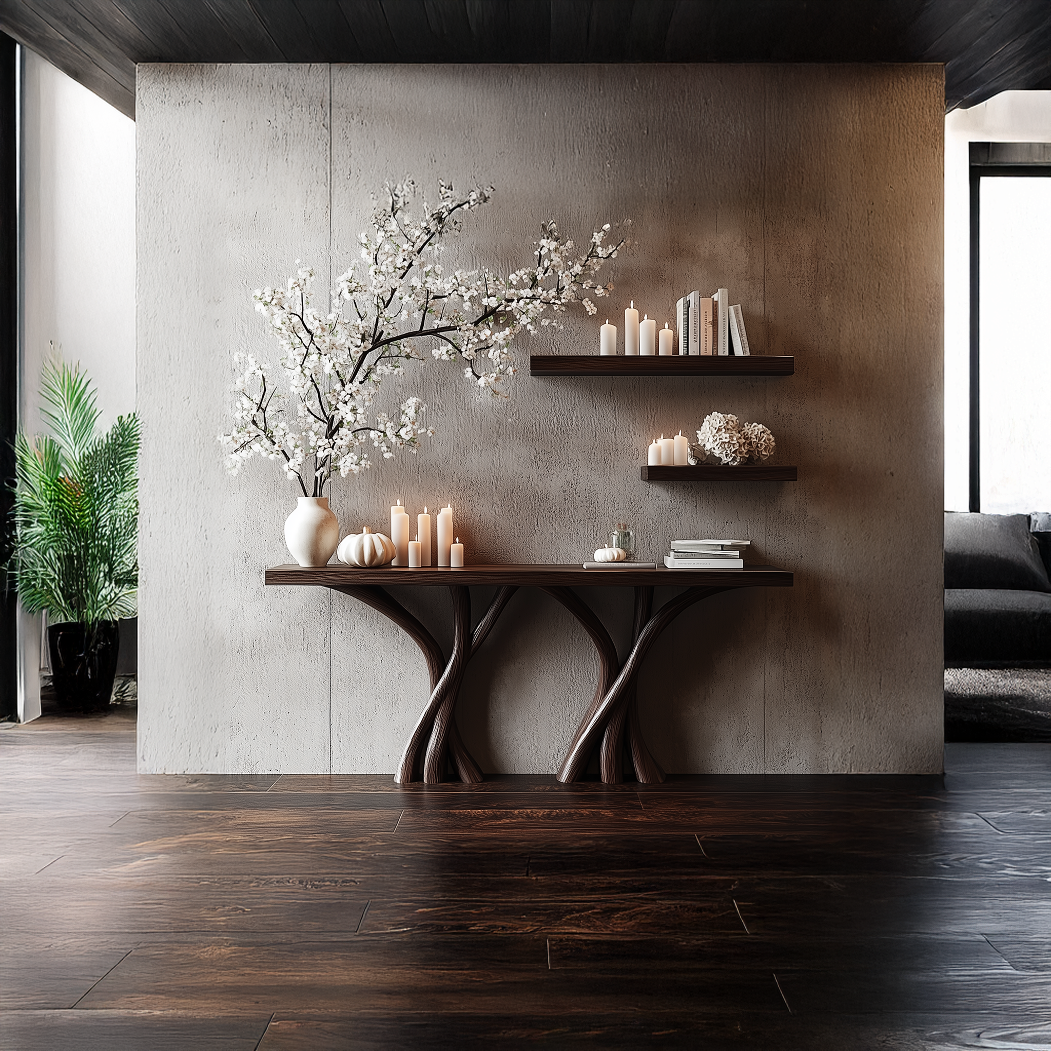 Sculptural Console Table Solid Wood Organic Rustic Gift SINLSACS084