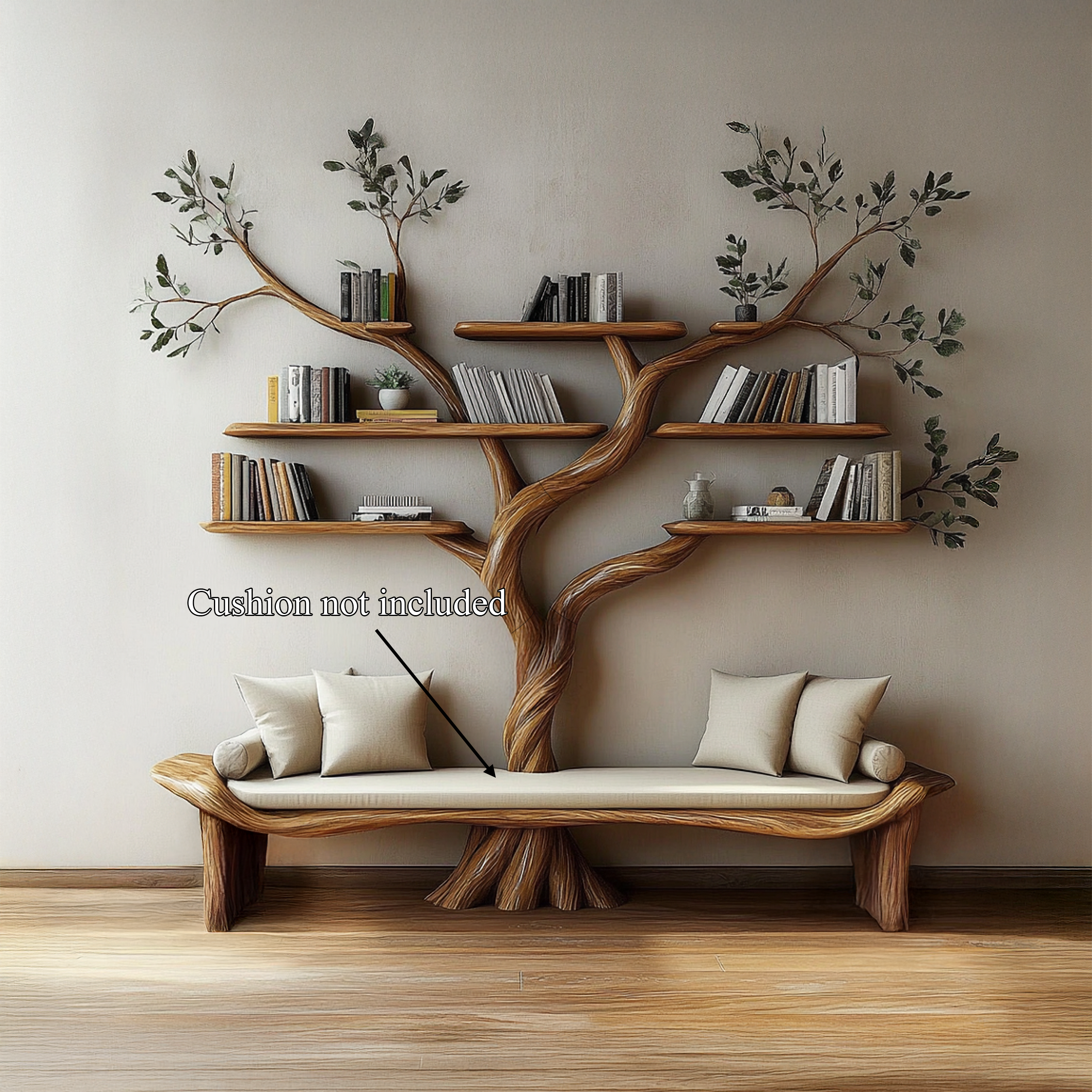 Rustic Sculptural Tree Bookshelf Bench Living Room Interior Statement Furniture SINLSATB644