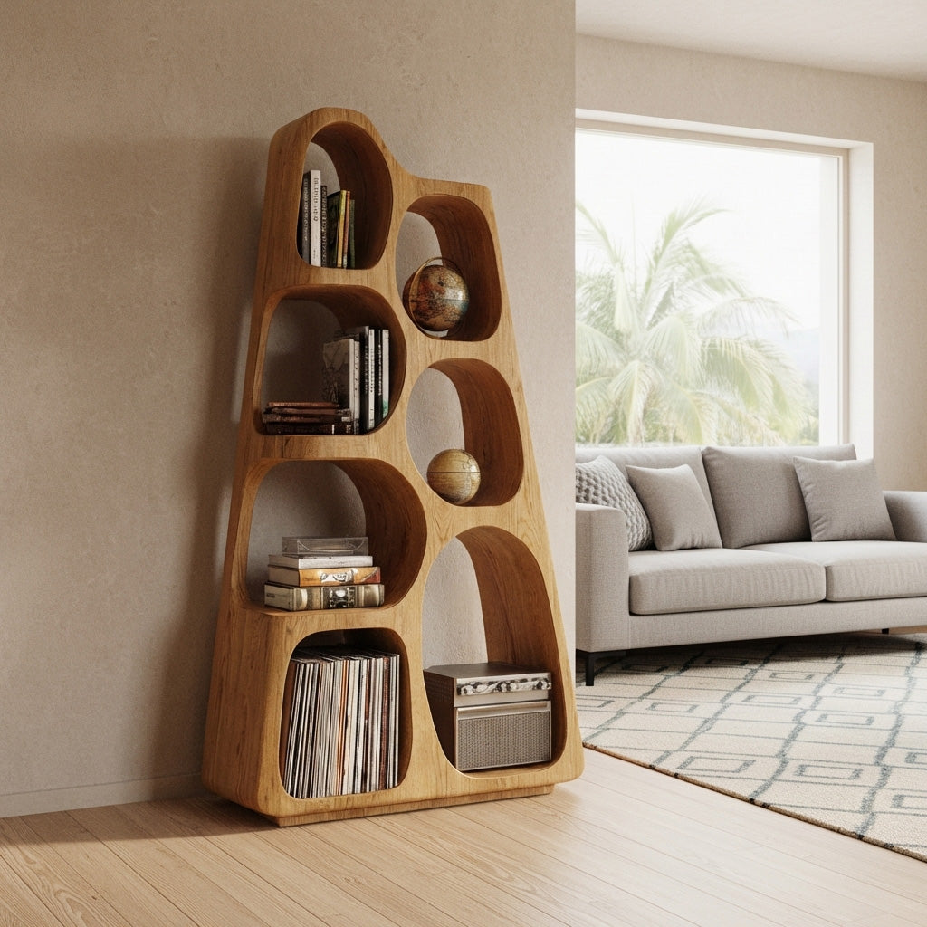 Organic Wooden Bookshelf For Japandi Furniture Decor RTTHHNBS151