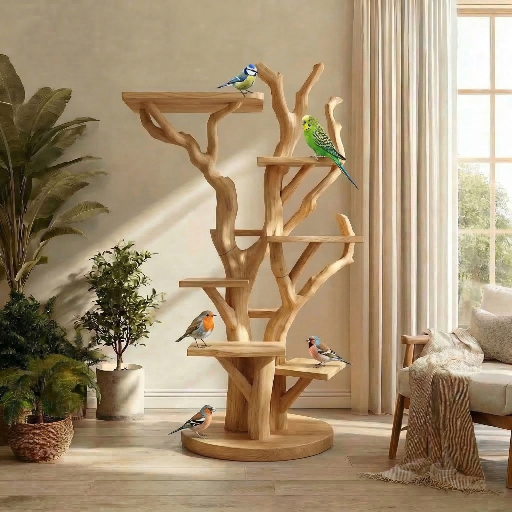 Rustic Bird Activity Stand For Living Room Or Pet Corner SINLSATT129