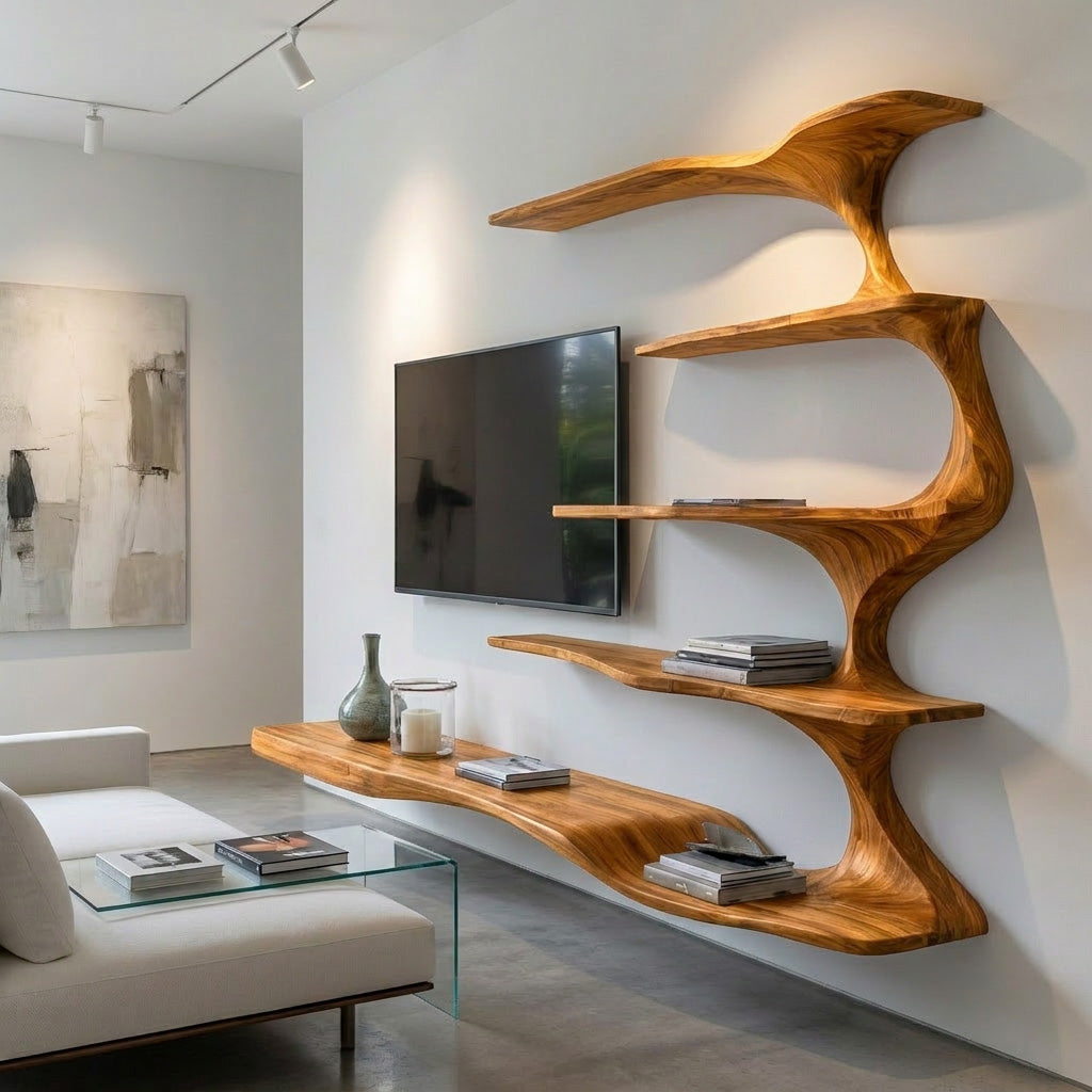 Organic Natural Wood TV Shelf For Living Space RTTHHNTVC099