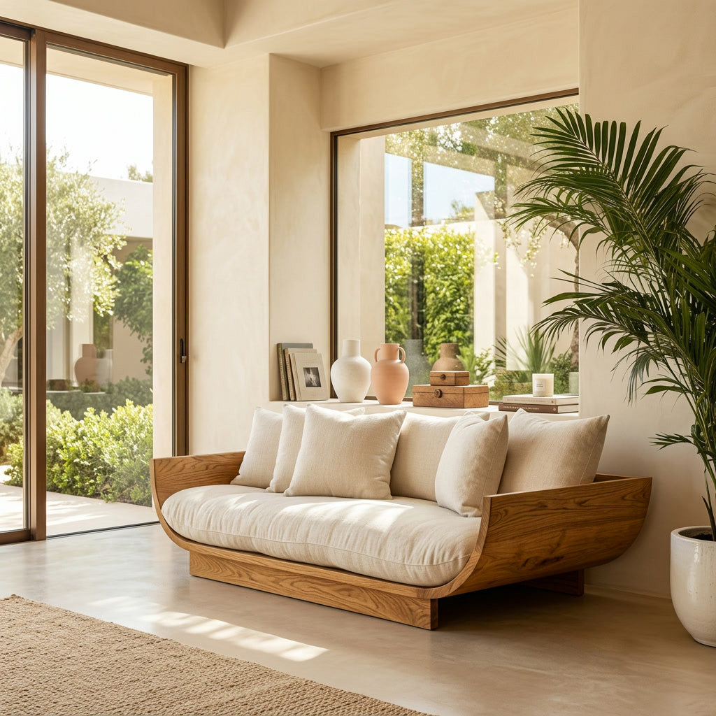 Wooden Sofa With Curved Form For Living Room RTTHHNSFA042