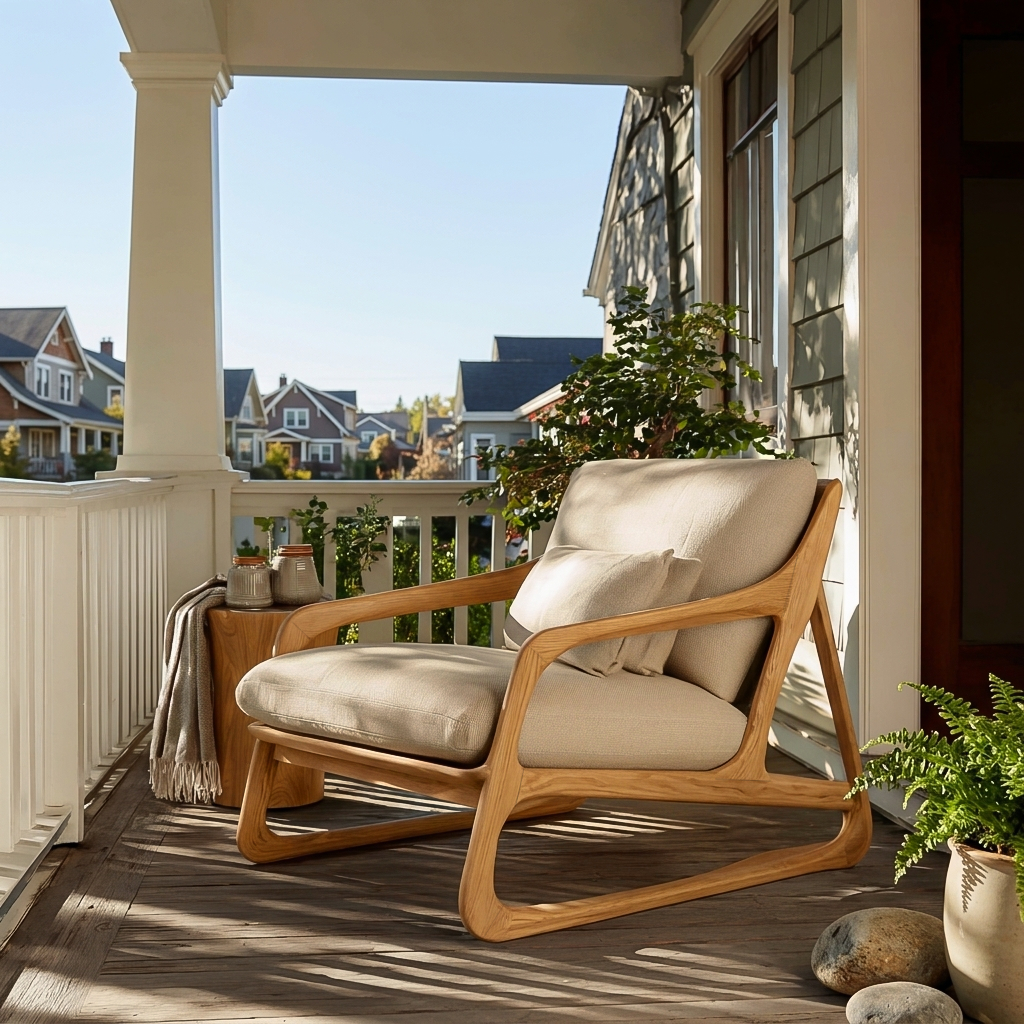 Artistic Wood Chair With Curved Structure For Home Balcony RTTHTTACC026