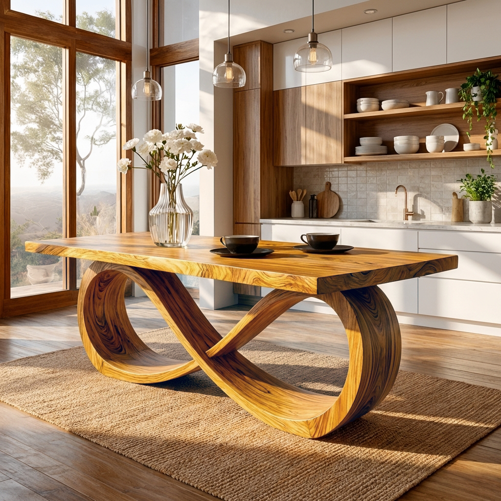 Modern Wooden Dining Table With Sculptural Base For Dining Room RTTHTTDN040