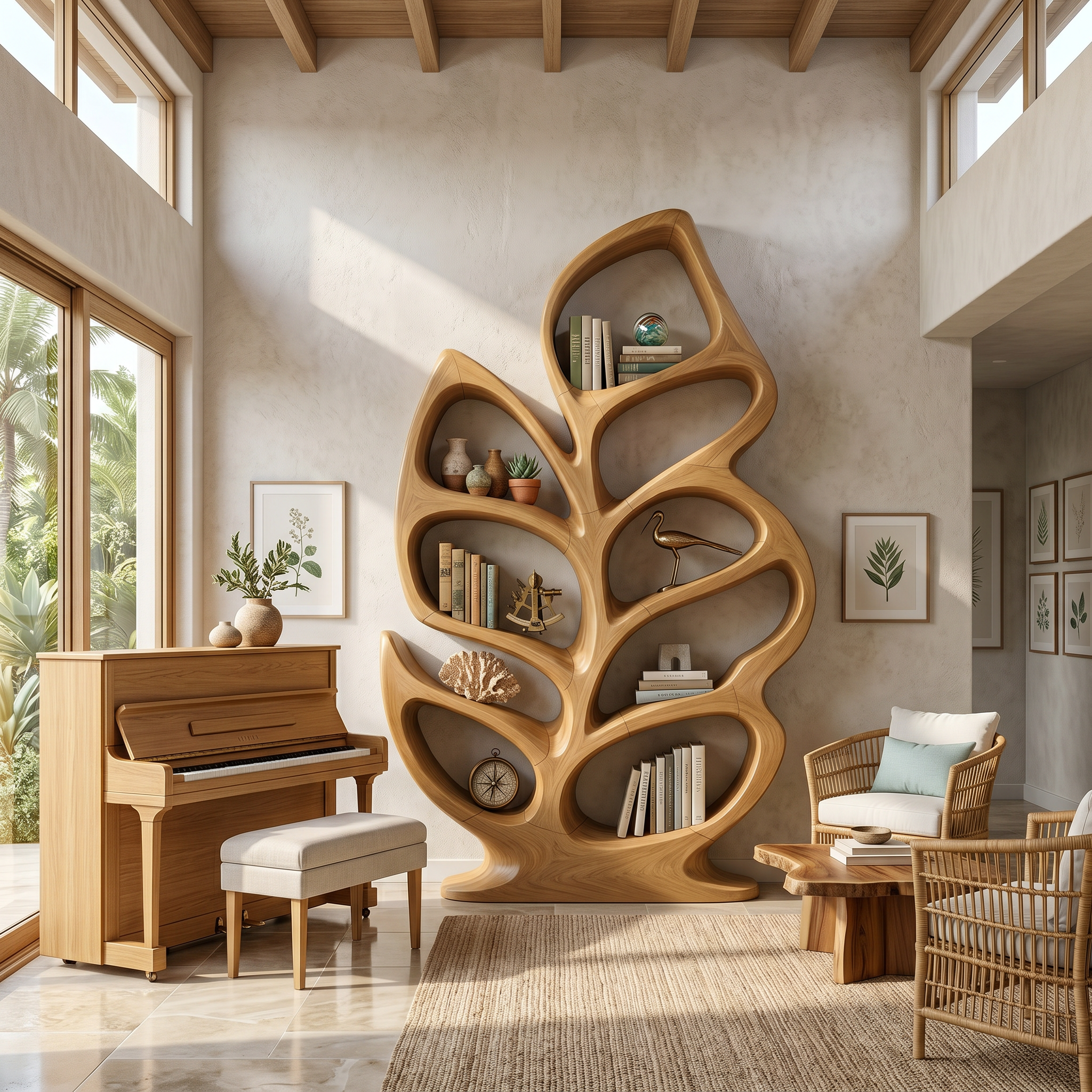 Contemporary Sculptural Bookcase For Stylish Entryway Interior SILDTTNBS045