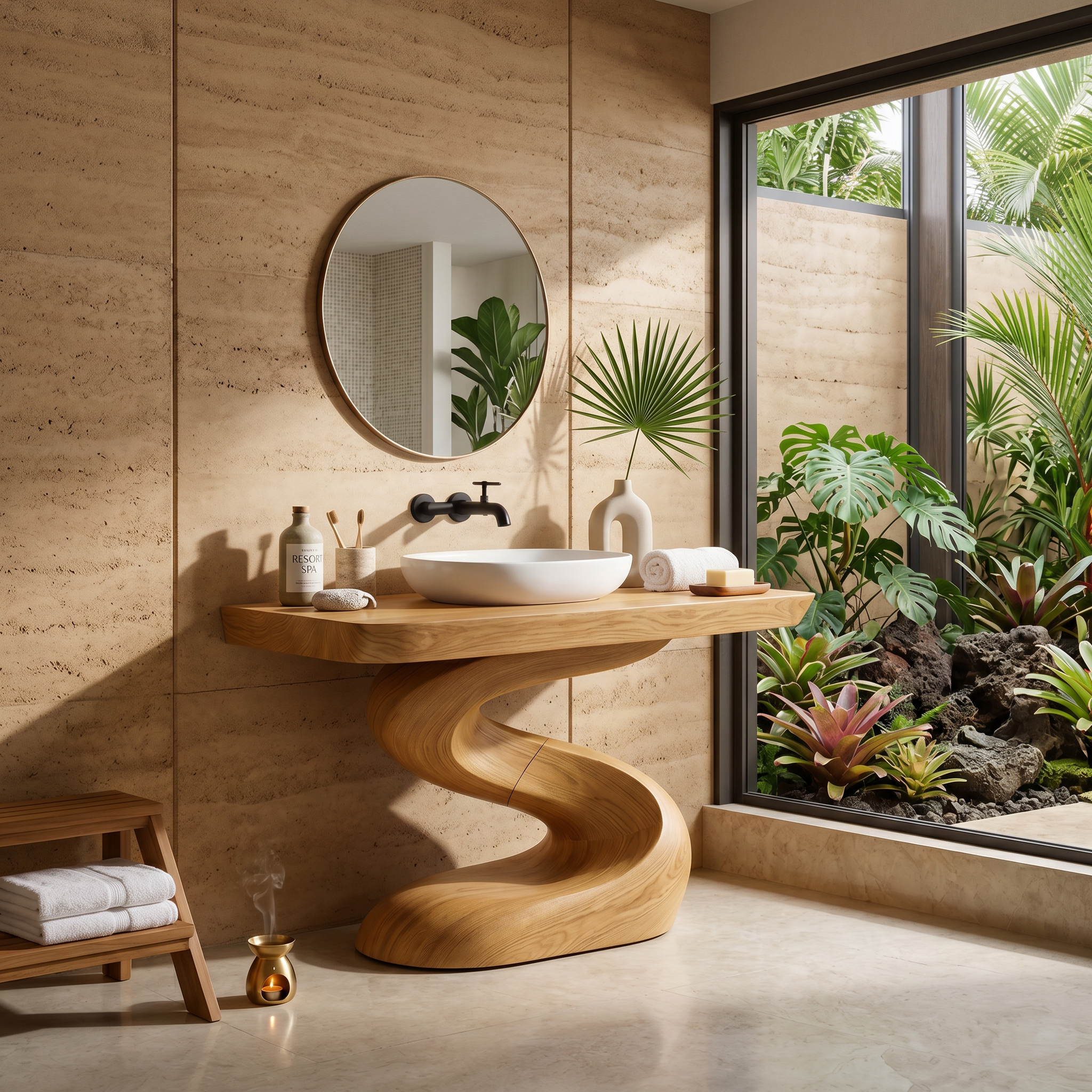 Spa Style Wood Washstand Vanity For Wellness Bathroom SILDTTRBRV154