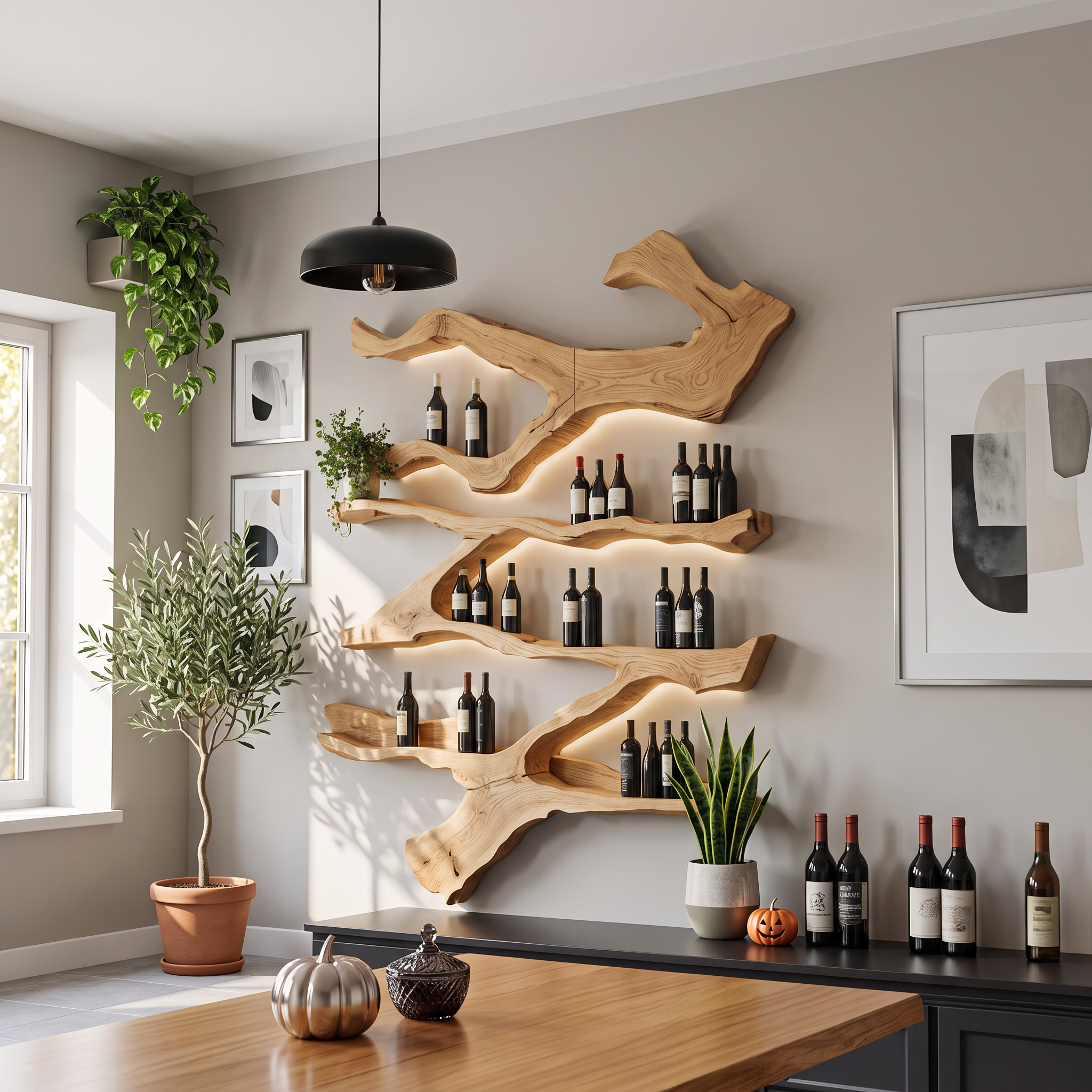 Farmhouse Wooden Live Edge Wine Holder For Kitchen Halloween Decor SILDTTRHWH001