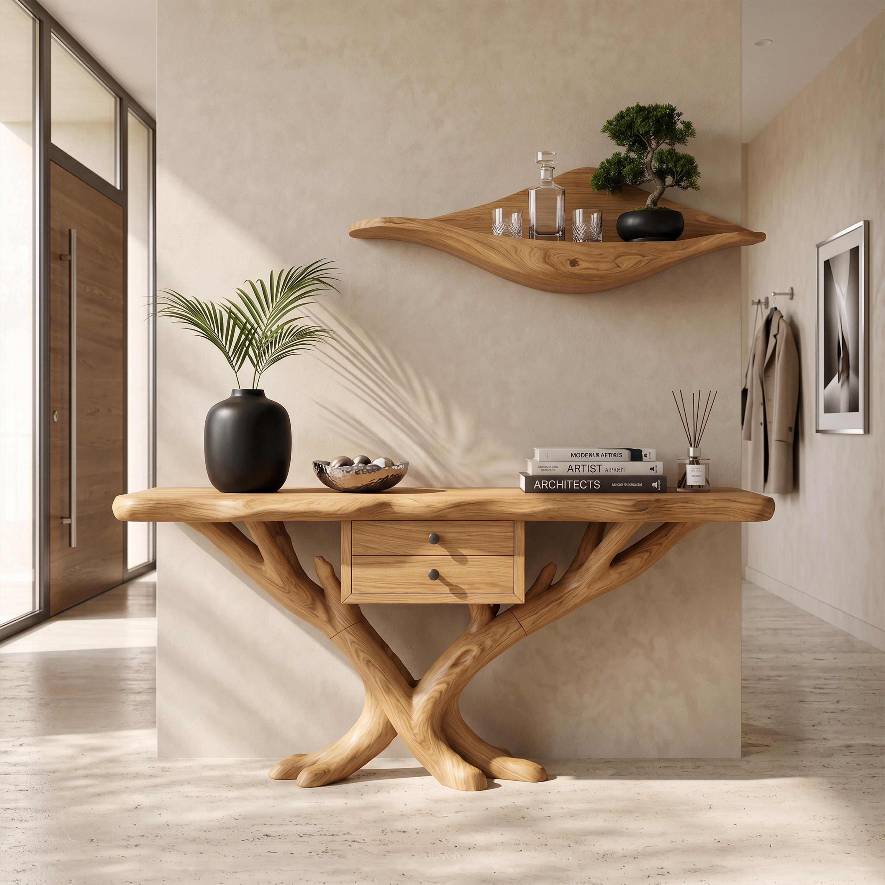 Organic Modern Tree Base Console Table Luxury Entryway SILDTTRCS071