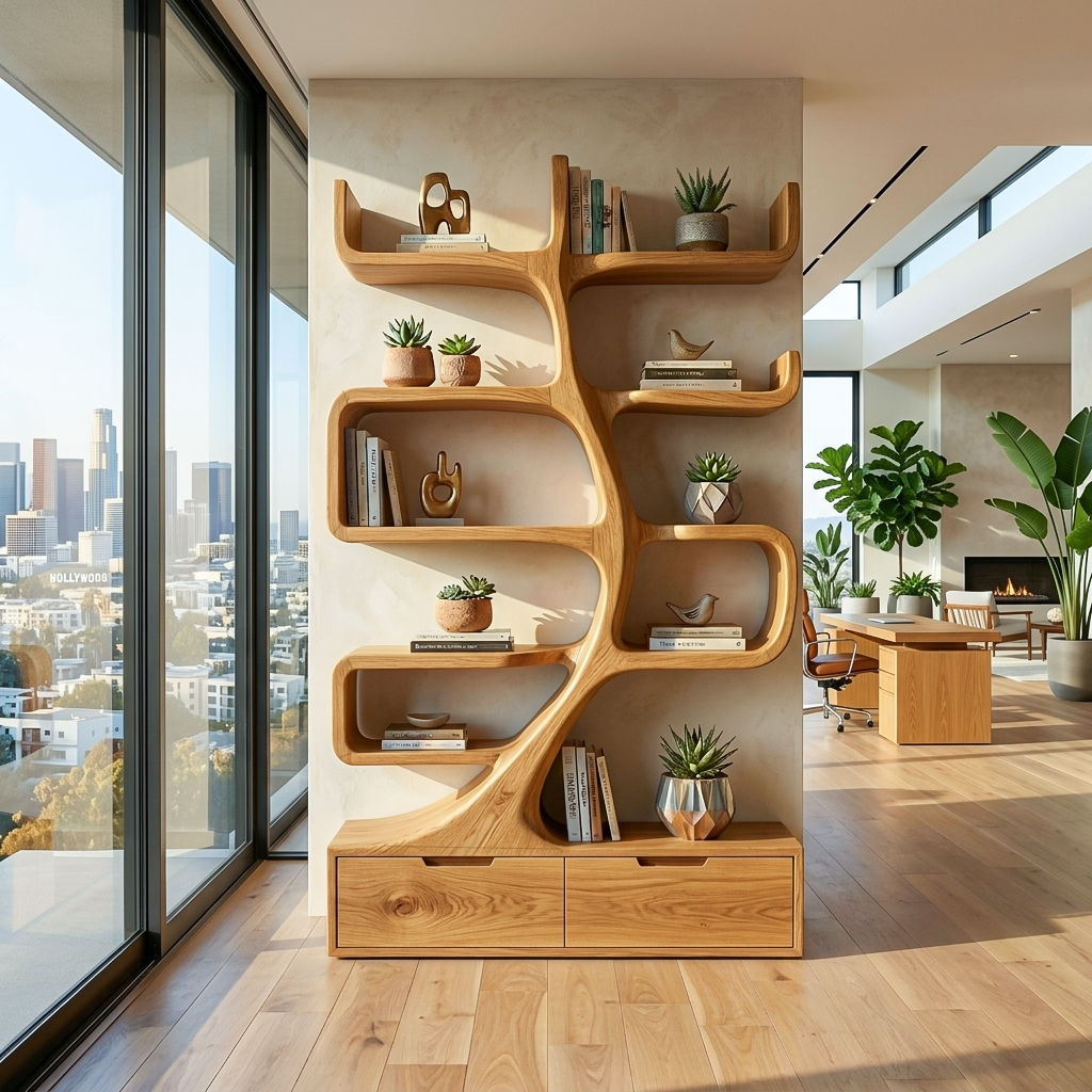 Wooden Bookcase With Tiers And Built-in Drawers For Home RTTHTTBS128
