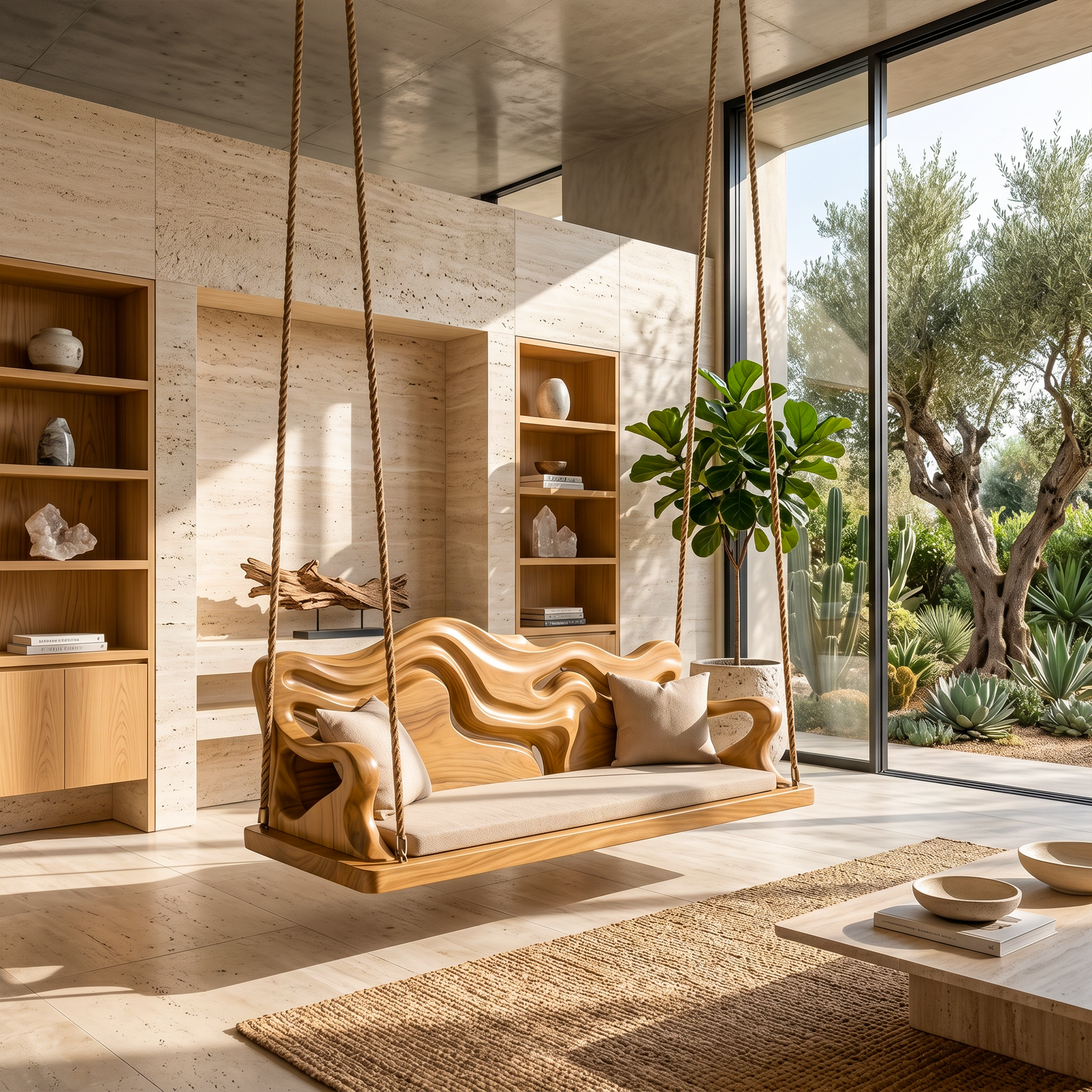 Modern Carved Crest Indoor Swing Open Living Interior SILDTTNSWI005