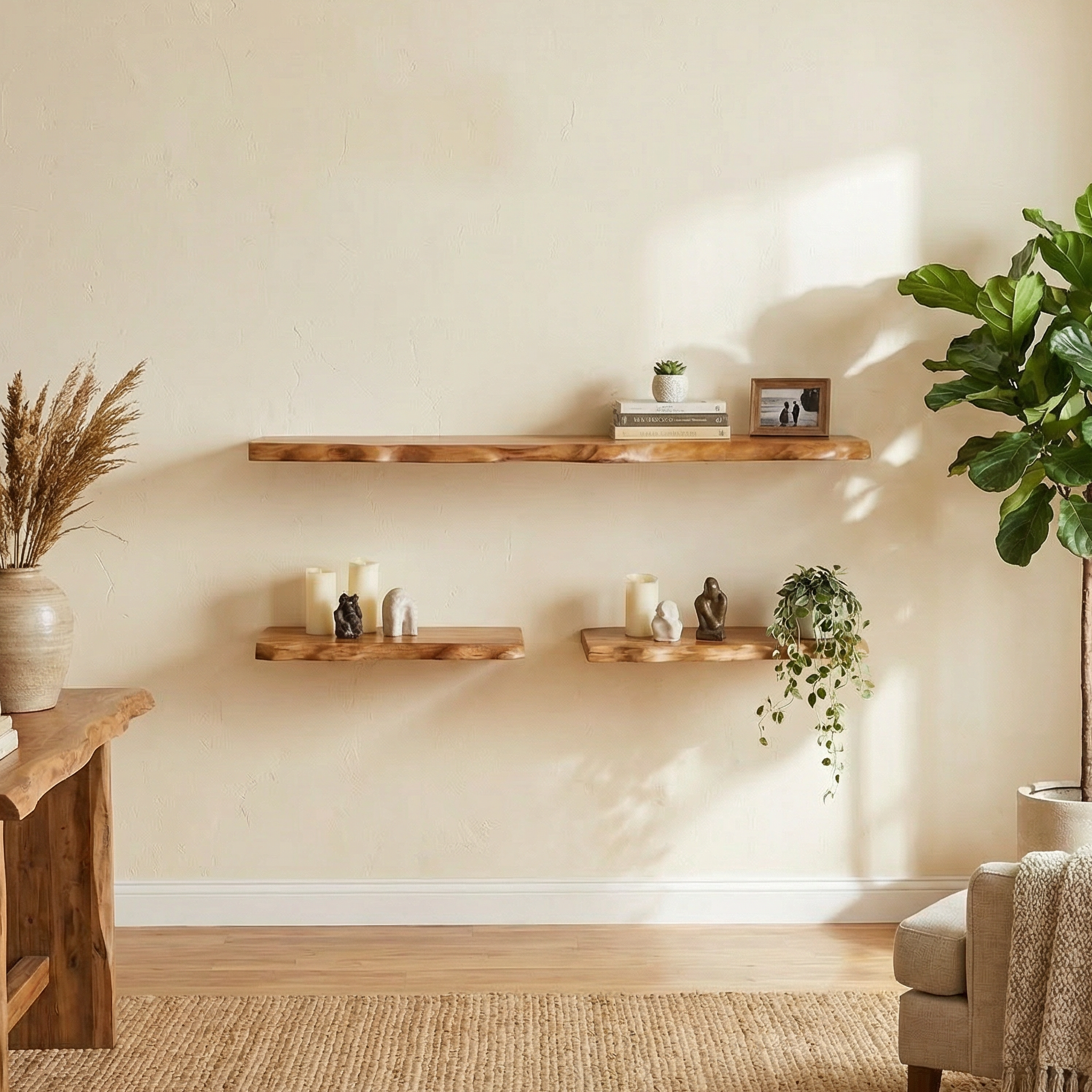 Minimalist Wooden Floating Shelves For Living Room Wall Storage And Home Decor SINLSAFL513