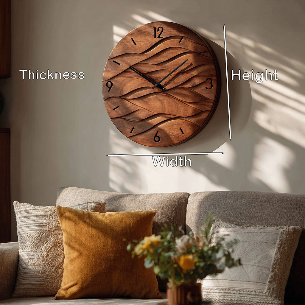 Organic Modern Wood Wave Wall Clock For Living Room RTTHHNWAC018