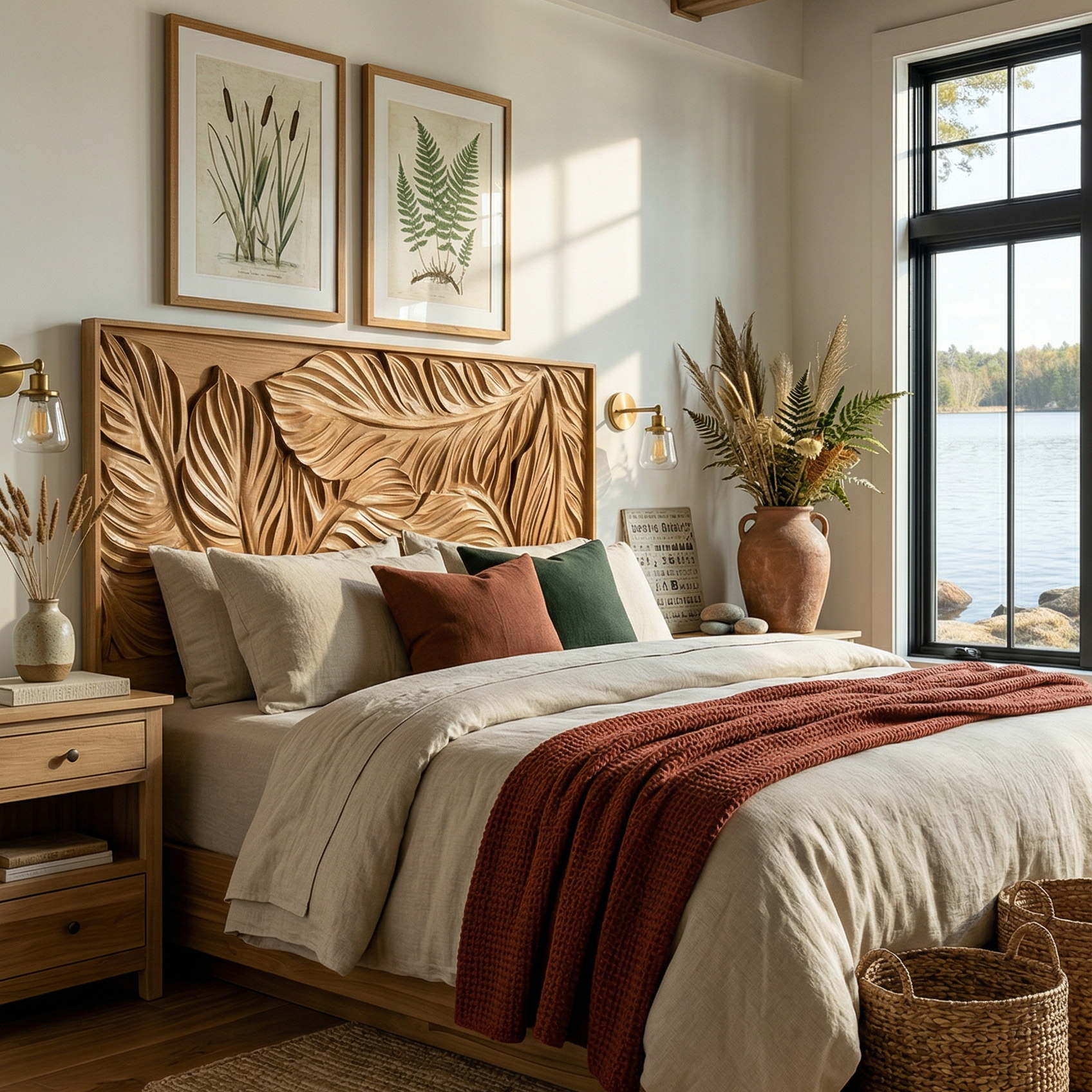 Coastal Botanical Wood Headboard For Organic Bedroom Decor SILDTTRHB007