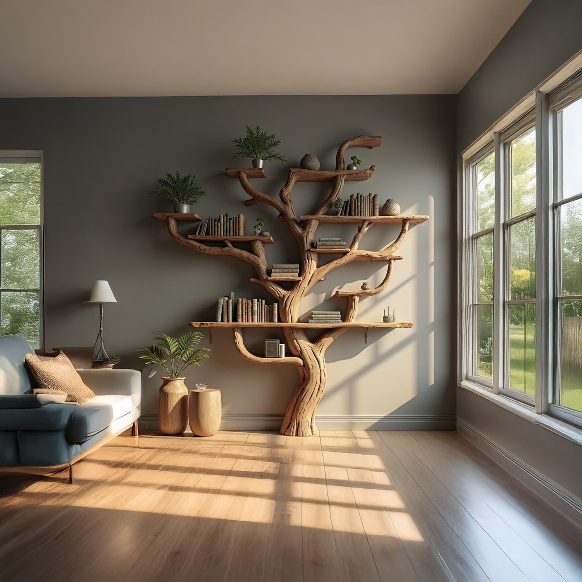 Corner Branch Shelf Wood Bookcase Wall Mounted SINLTB124