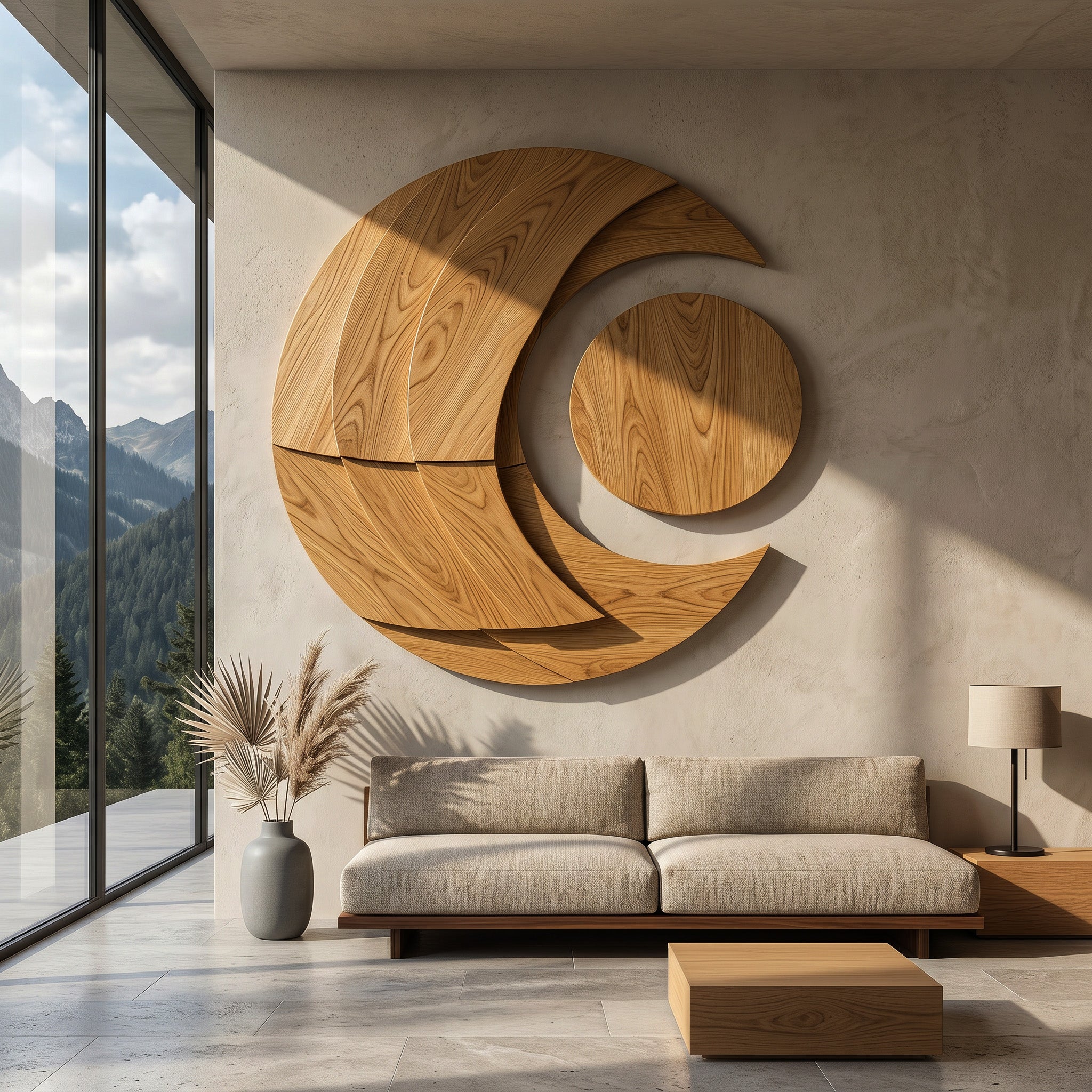 Modern Multi-layered Crescent Moon Wood Wall Art For Interior RTTHHNWA206