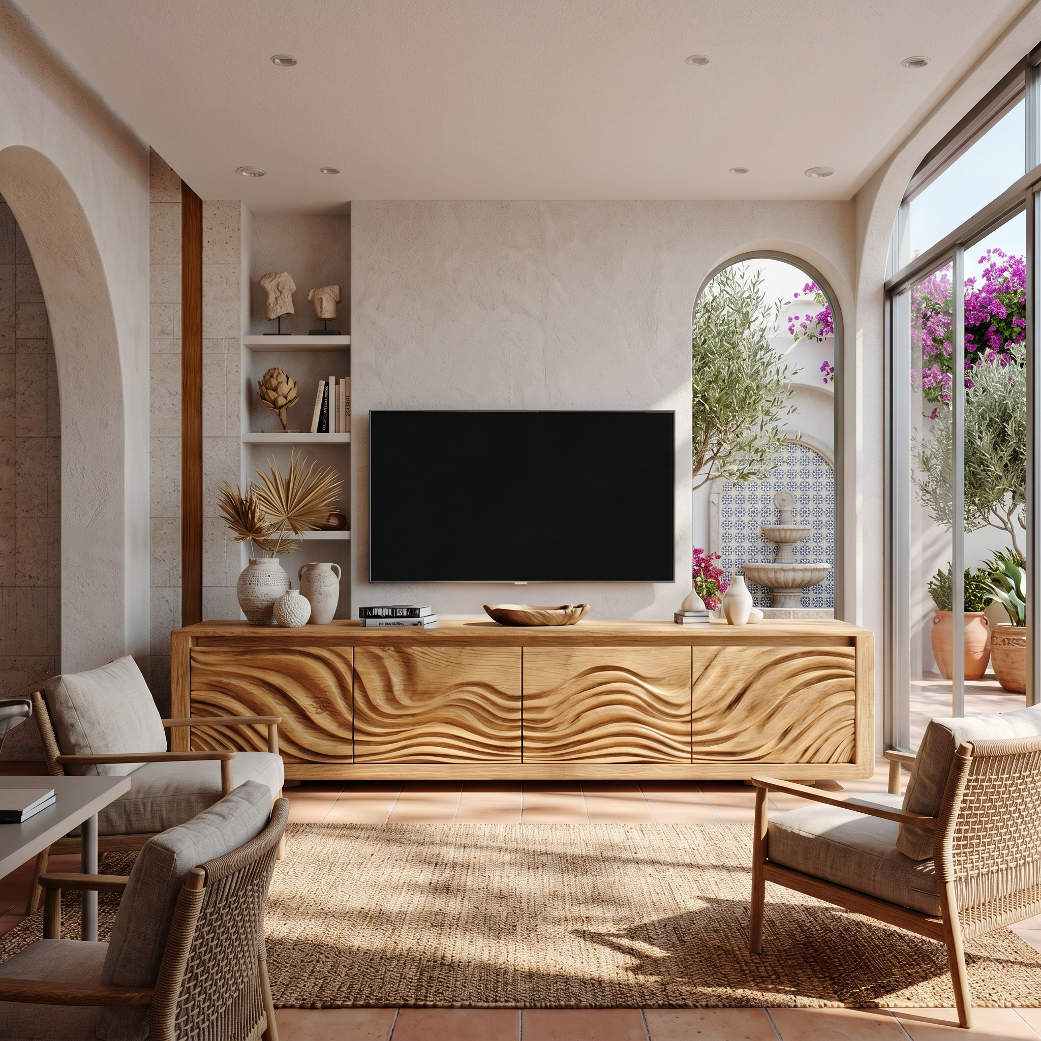 Organic Curved Media Console For Mediterranean Boho Interior SILDTTRTVC098