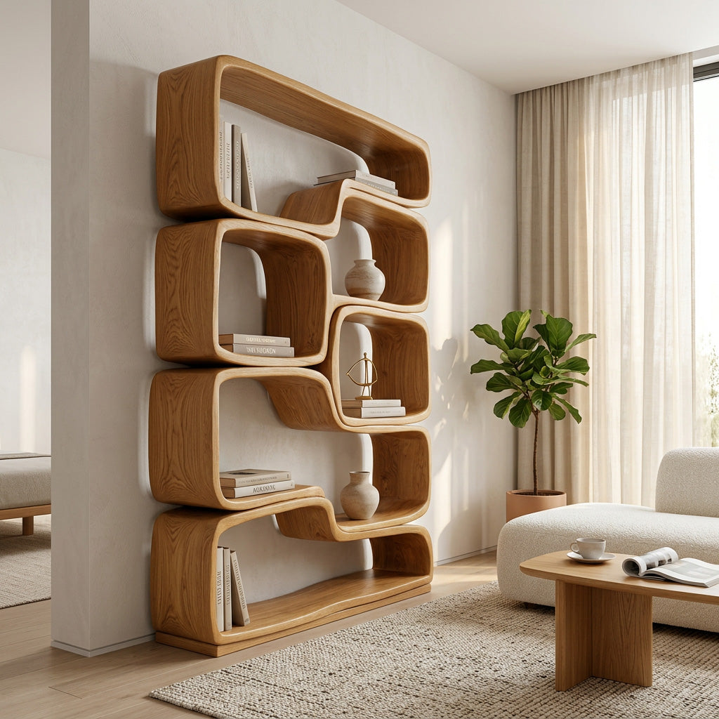 Contemporary Sculptural Natural Wood Bookshelf For Living Room RTTHHNBS163