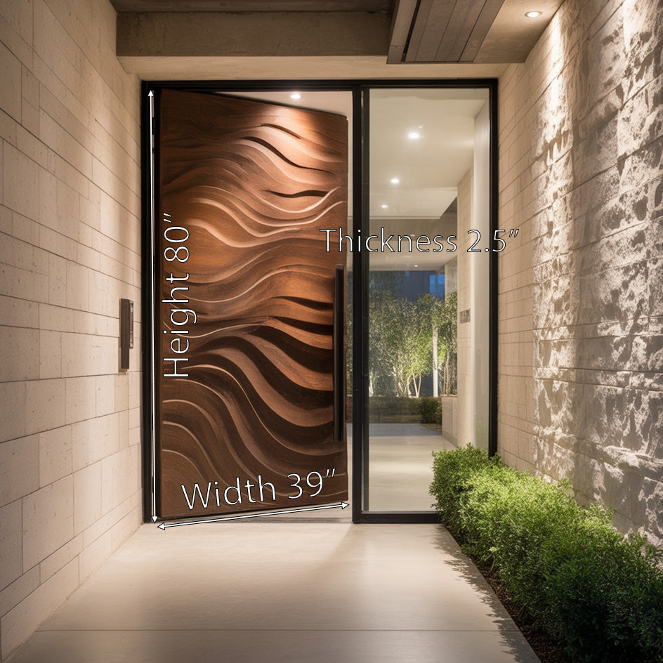 Contemporary Carved Front Door With Wave Pattern For Home Exterior SITHHNDOR026