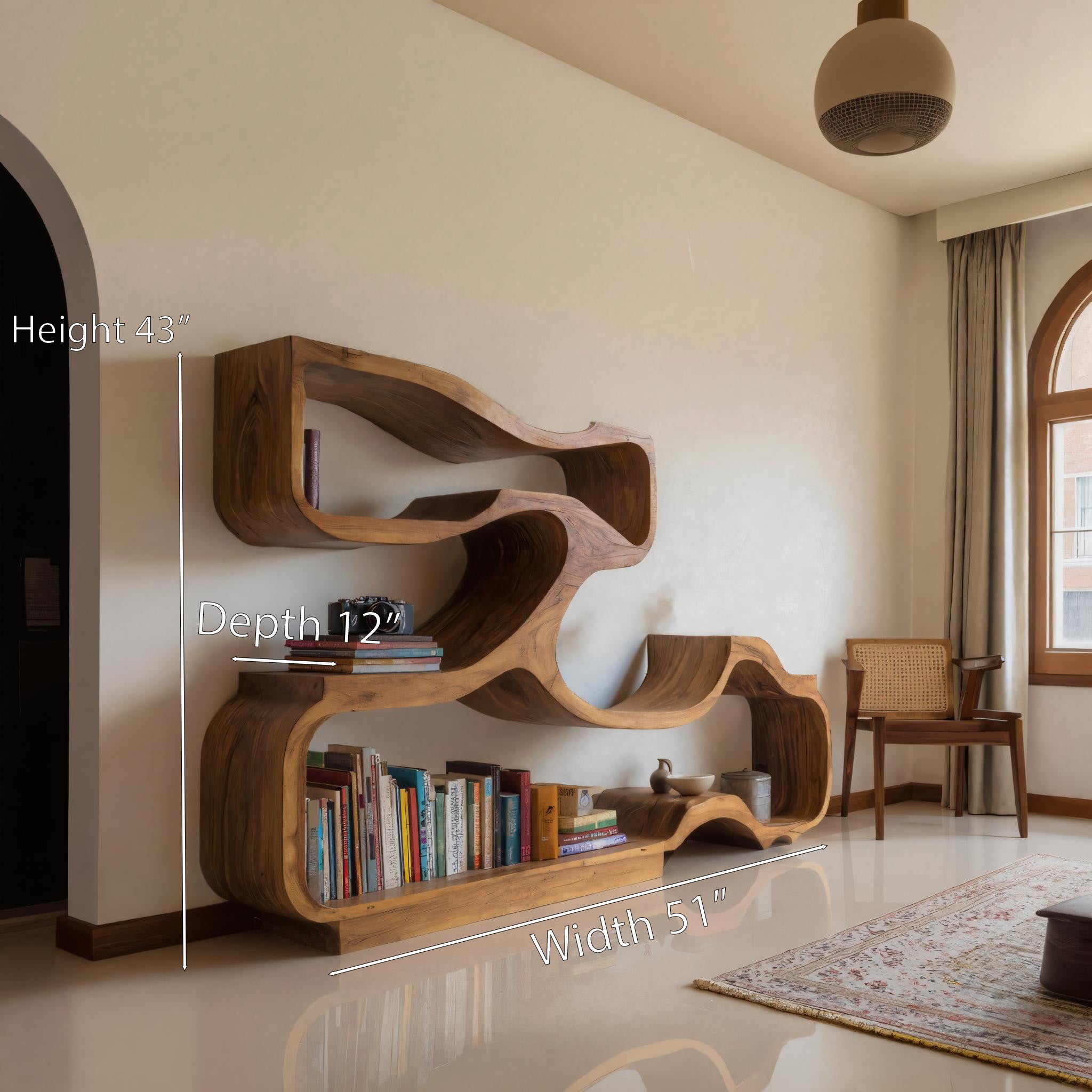 Artistic Bookshelf With Flowing Design For Living Room SITHHNBS032