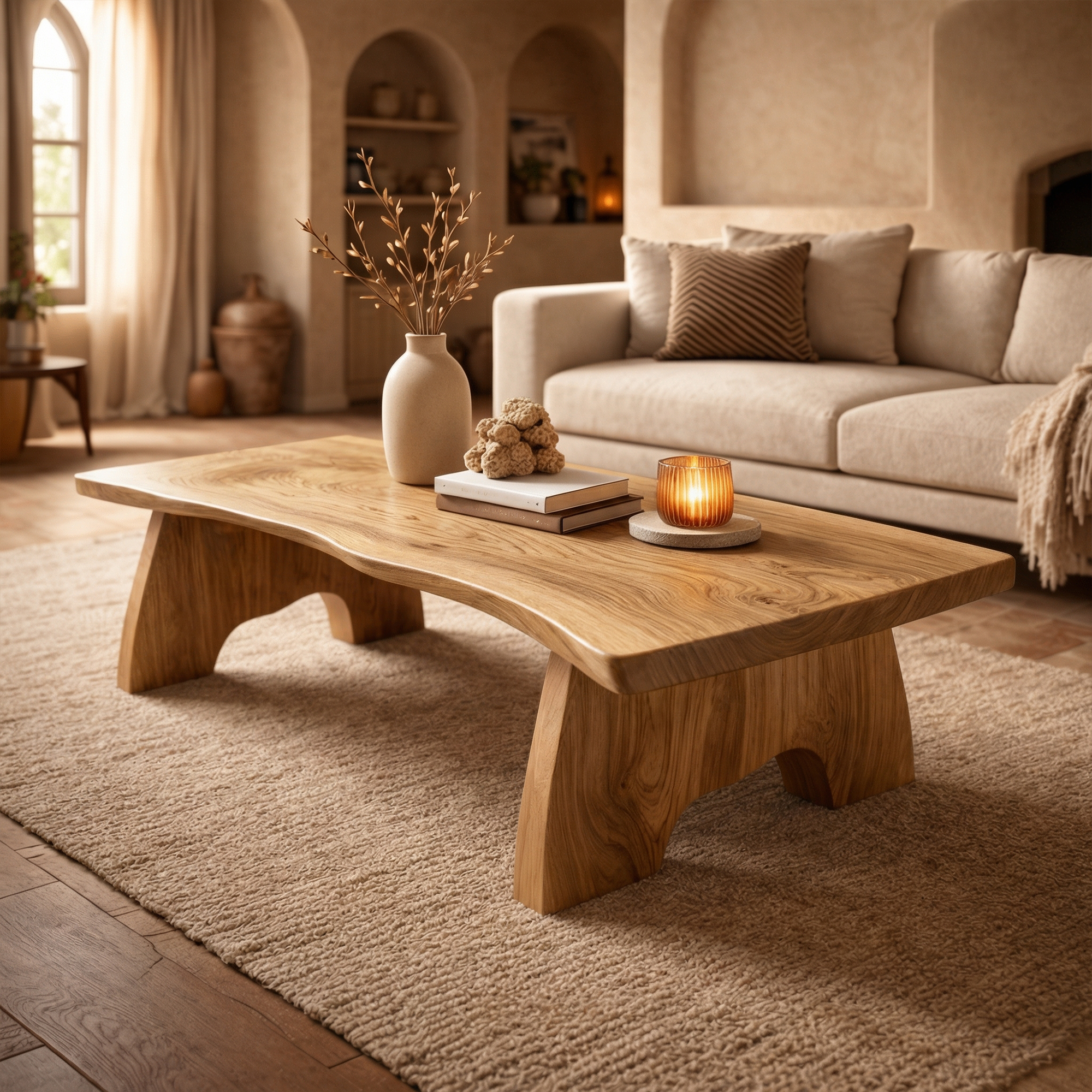 Rustic Organic Wood Coffee Table For Living Room SINLKICF345