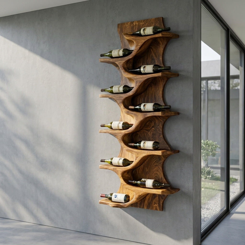Rustic Natural Wood Wine Rack For Home Bar Wall Storage RTTHHNWH008