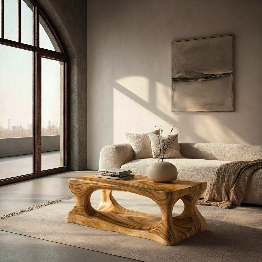 Organic Style Coffee Table Natural Wood For Living Room RTTHHNCF077