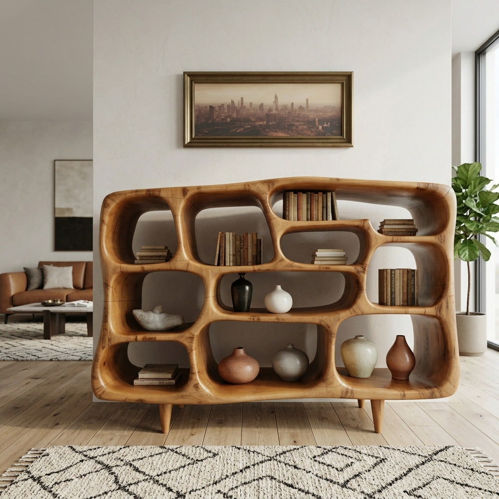 Modern Organic Bookshelf With Open Shelves For Living Room Or Office SITHHNBS026