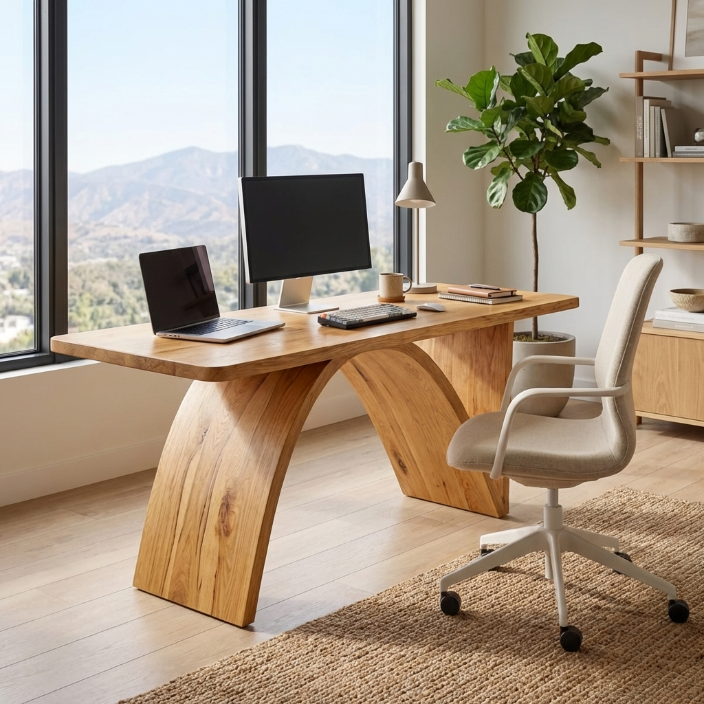 Contemporary Wooden Desk With Artistic Base For Home Workspace RTTHTTDE077