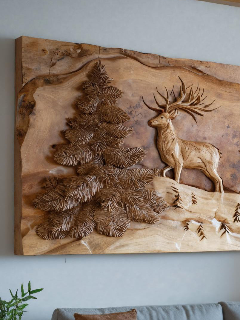 Rustic Wall Art With Carved Deer For Living Room SITHHNWA015