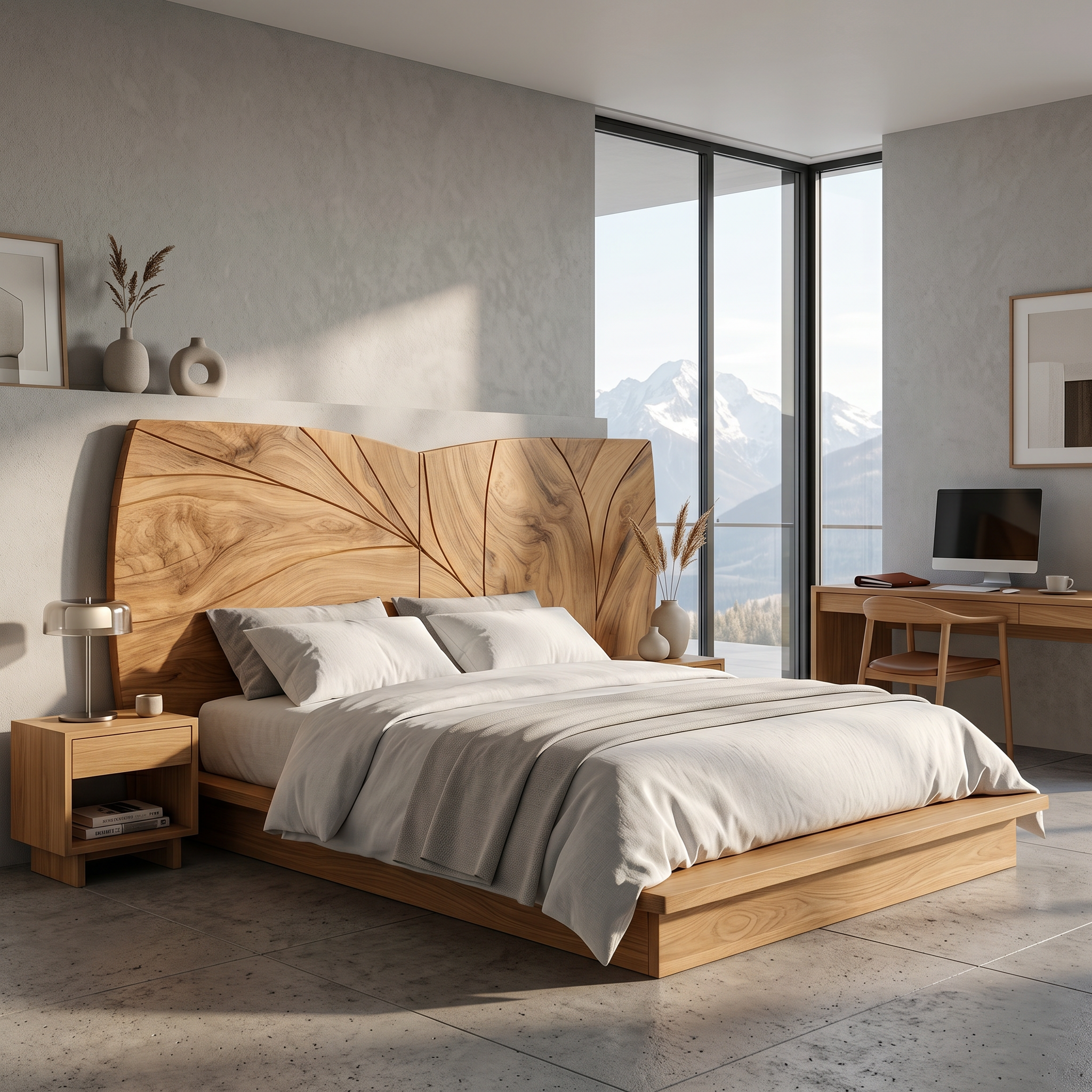 Geometric Walnut Wood Headboard For Modern Loft Bedroom SILDTTRHB025