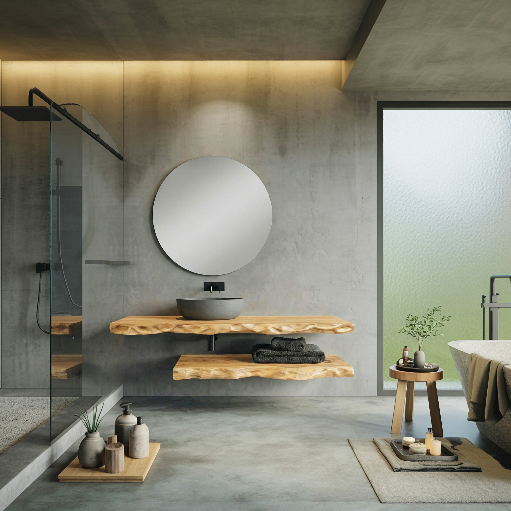 Mediterranean Live Edge Bathroom Vanity For Bathroom And Vanity Wall SINLSABRV288