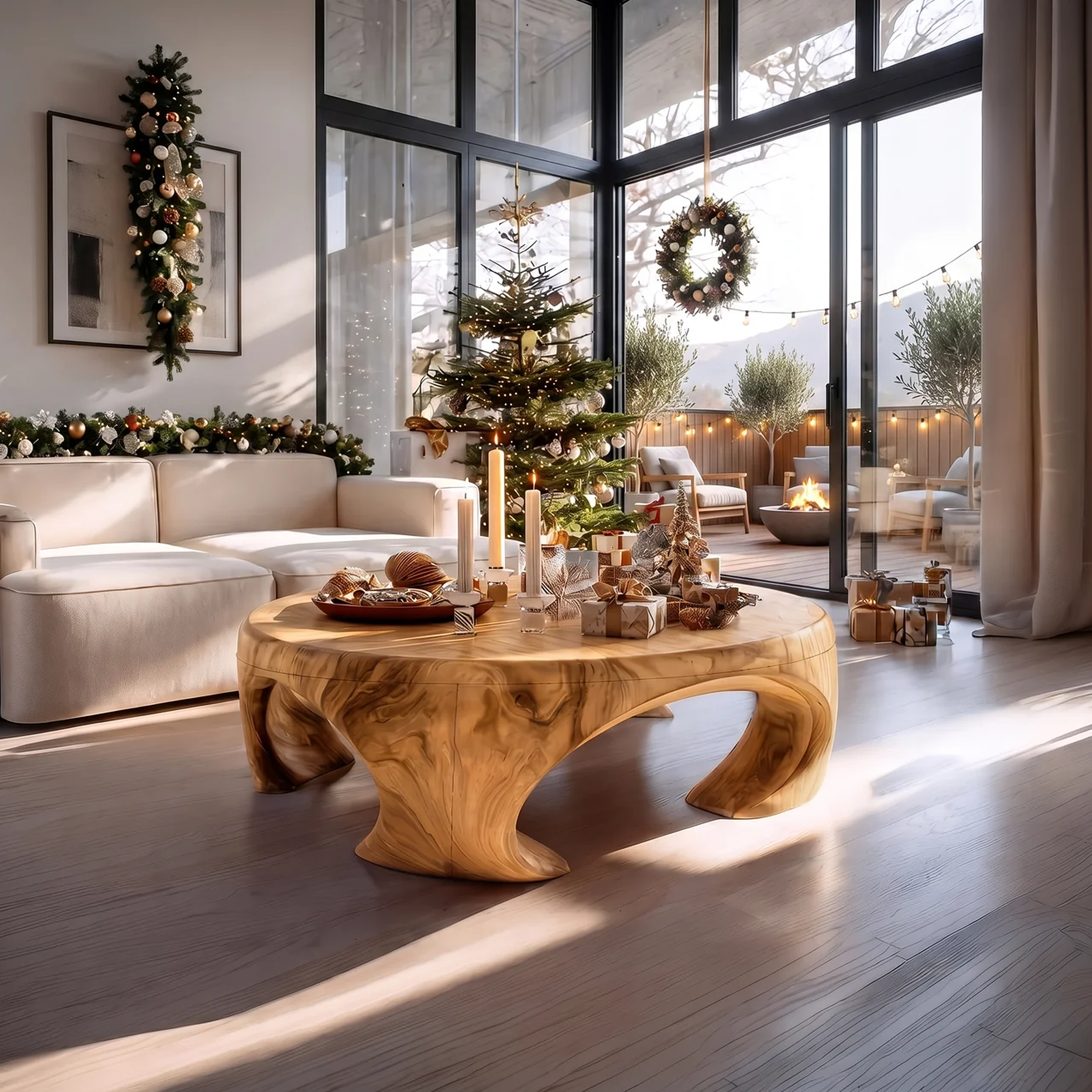 Farmhouse Wooden Coffee Table For Living Room Holiday Decoration SILDTTRCFC003