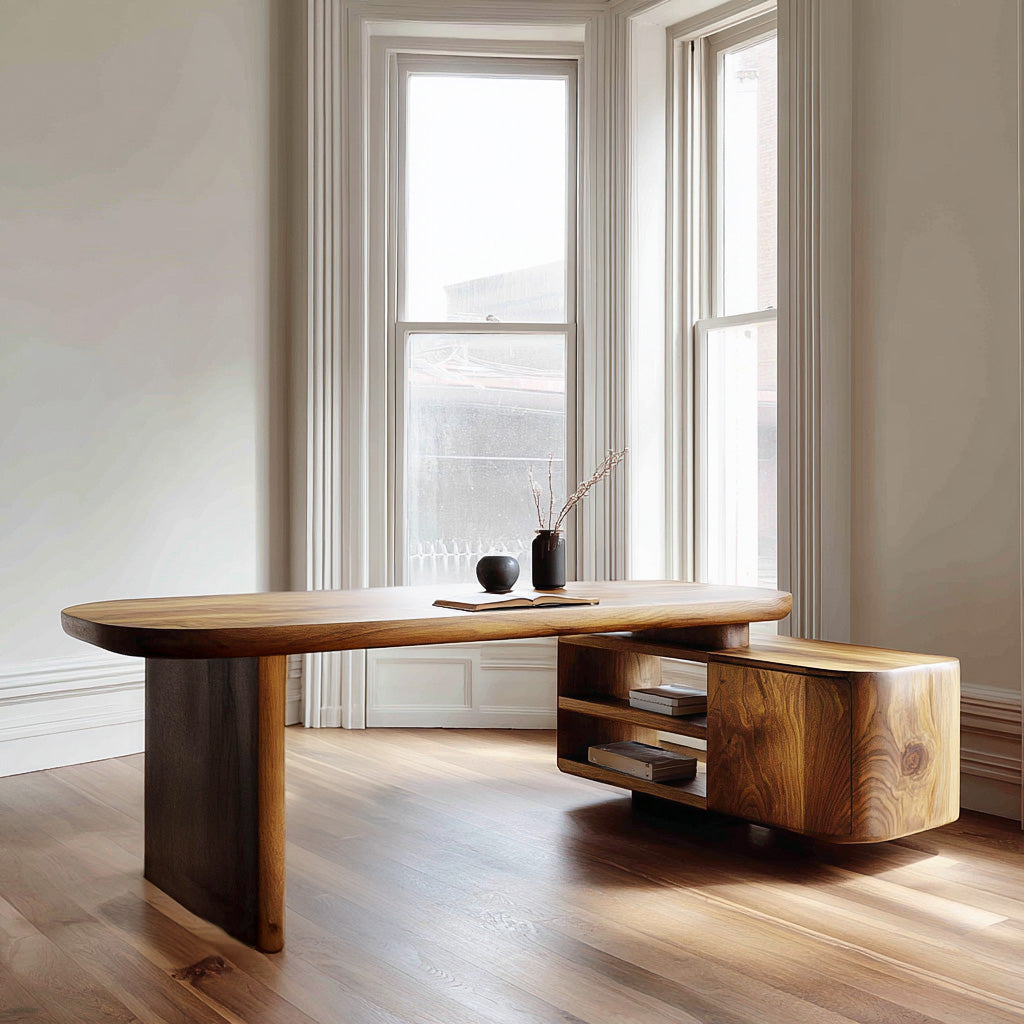 Contemporary Wooden L Desk With Rounded Form For Creative Studio RTTHHNDE109