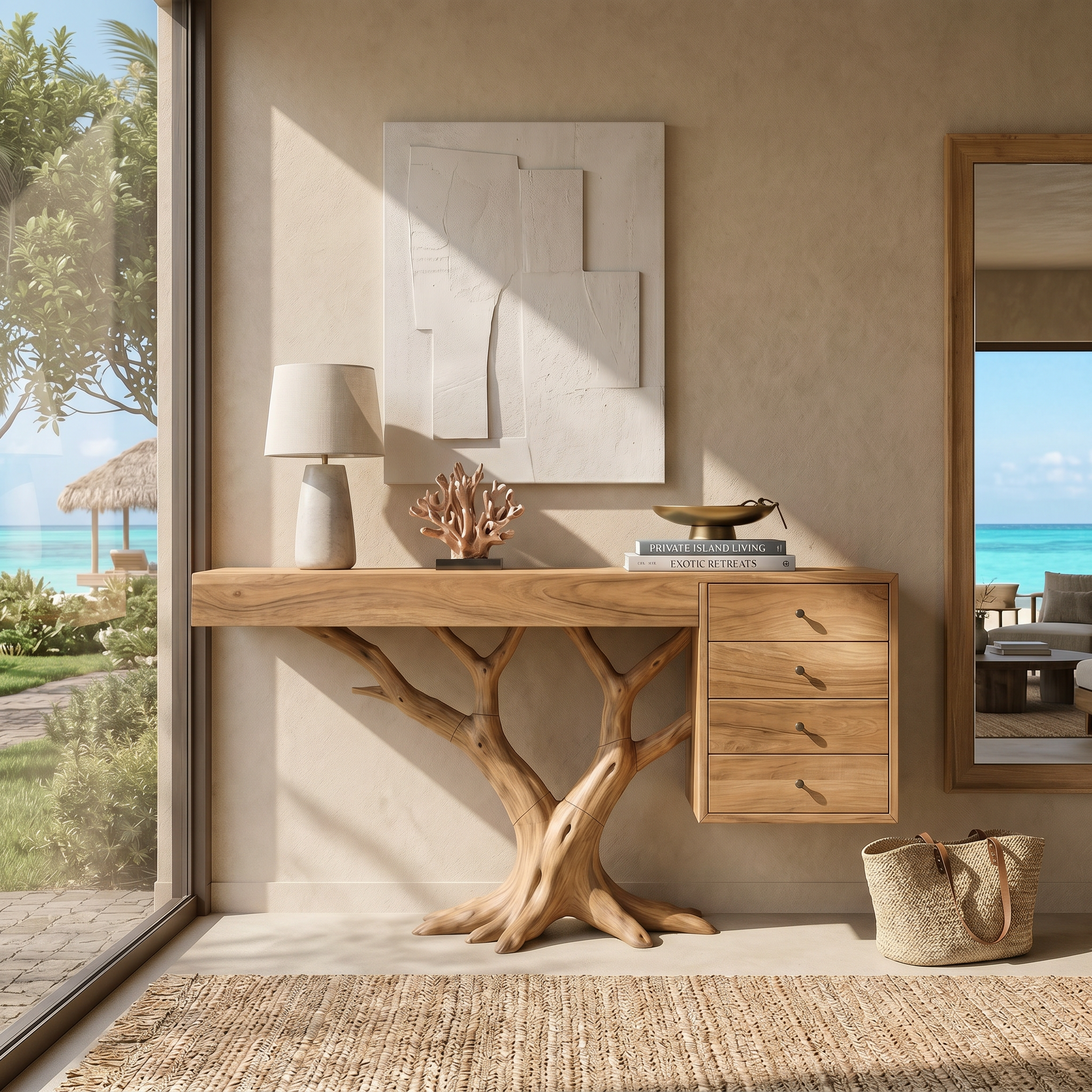 Organic Floating Console Table Designer Entryway SILDTTRCS074