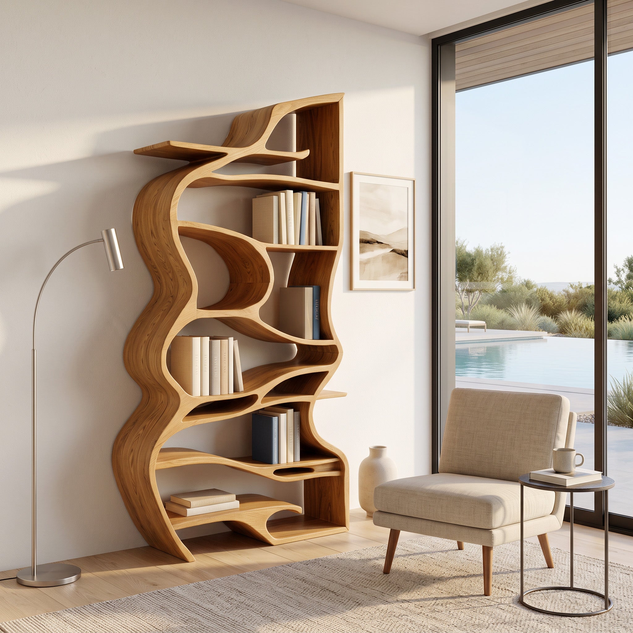 Handcrafted Sculpted Bookshelf With Organic Design For Living Room Or Office SITHHNBS031