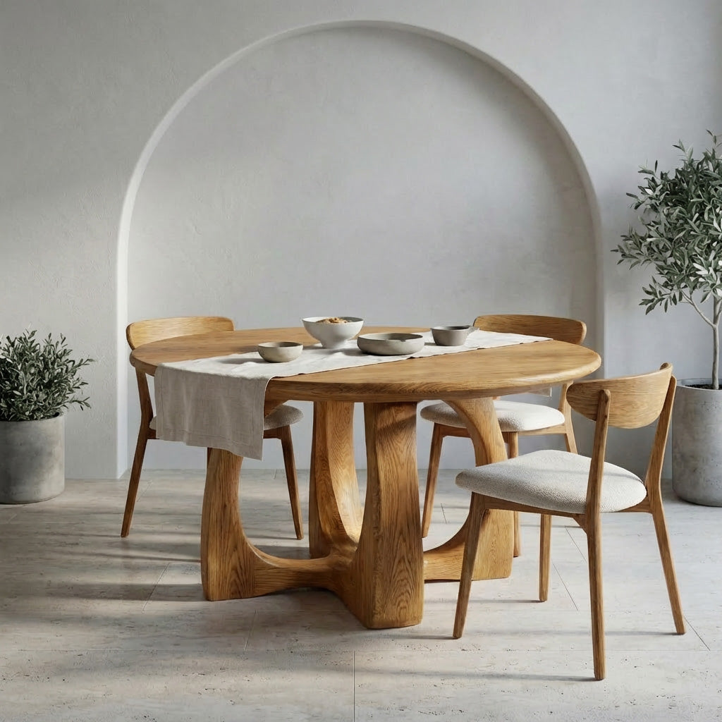 Wooden Round Dining Table With Artistic Base For Dining Room RTTHHNDN047