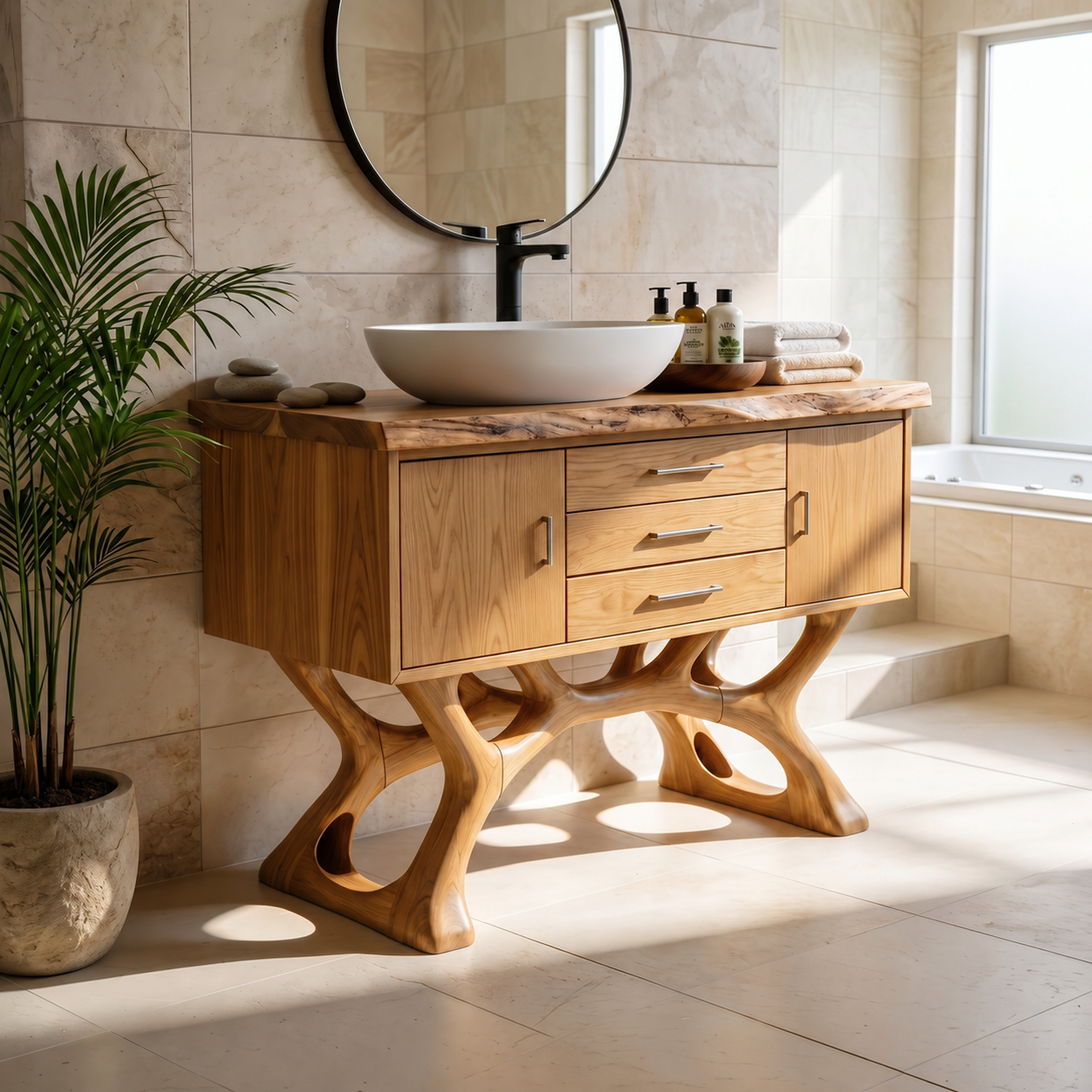 Tropical Wood Vanity Cabinet For Resort Bathroom SILDTTRBRV152