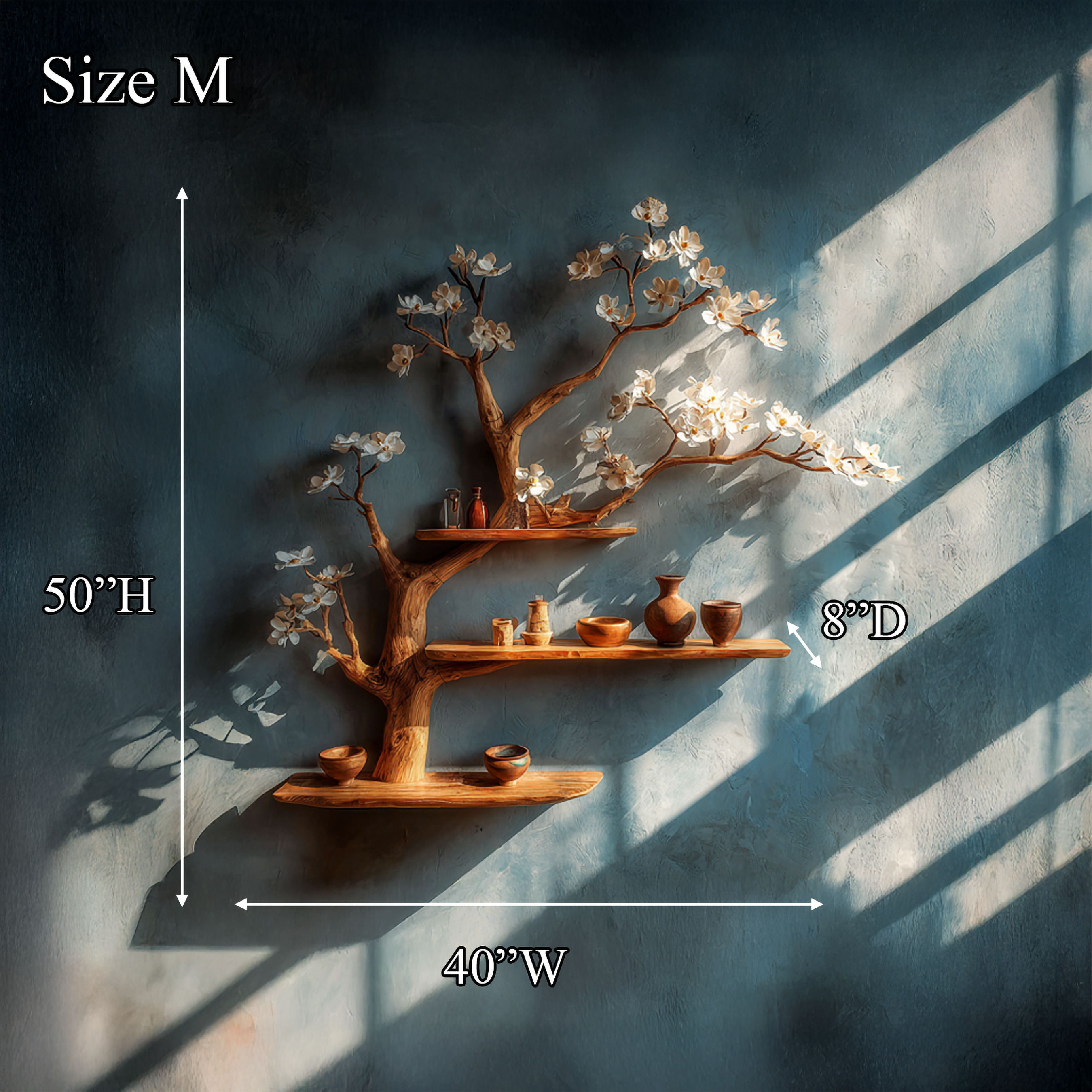 Modern Rustic Tree Shelf Solid Wood Wall Display Home Decor SINLSATBS079