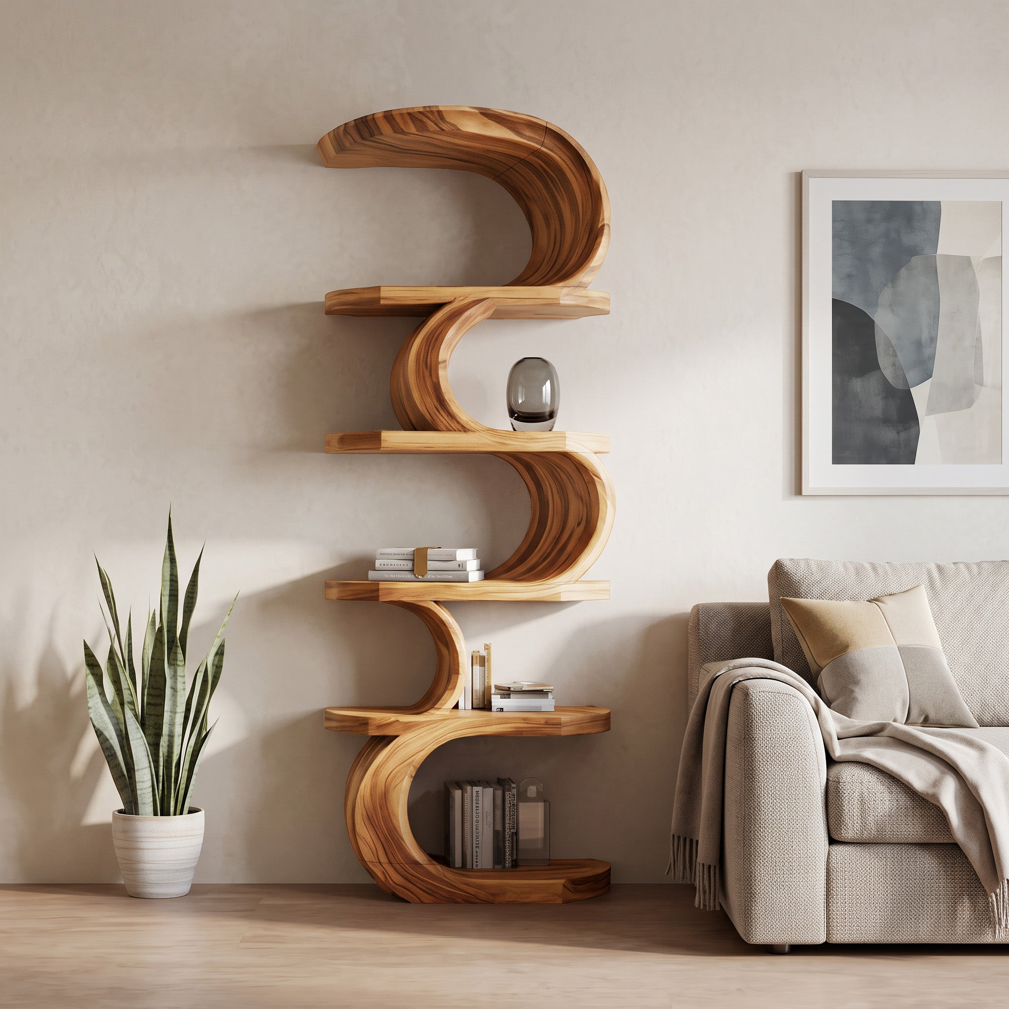 Modern Curved Bookshelf For Living Room Or Office Storage SITHHNBS028