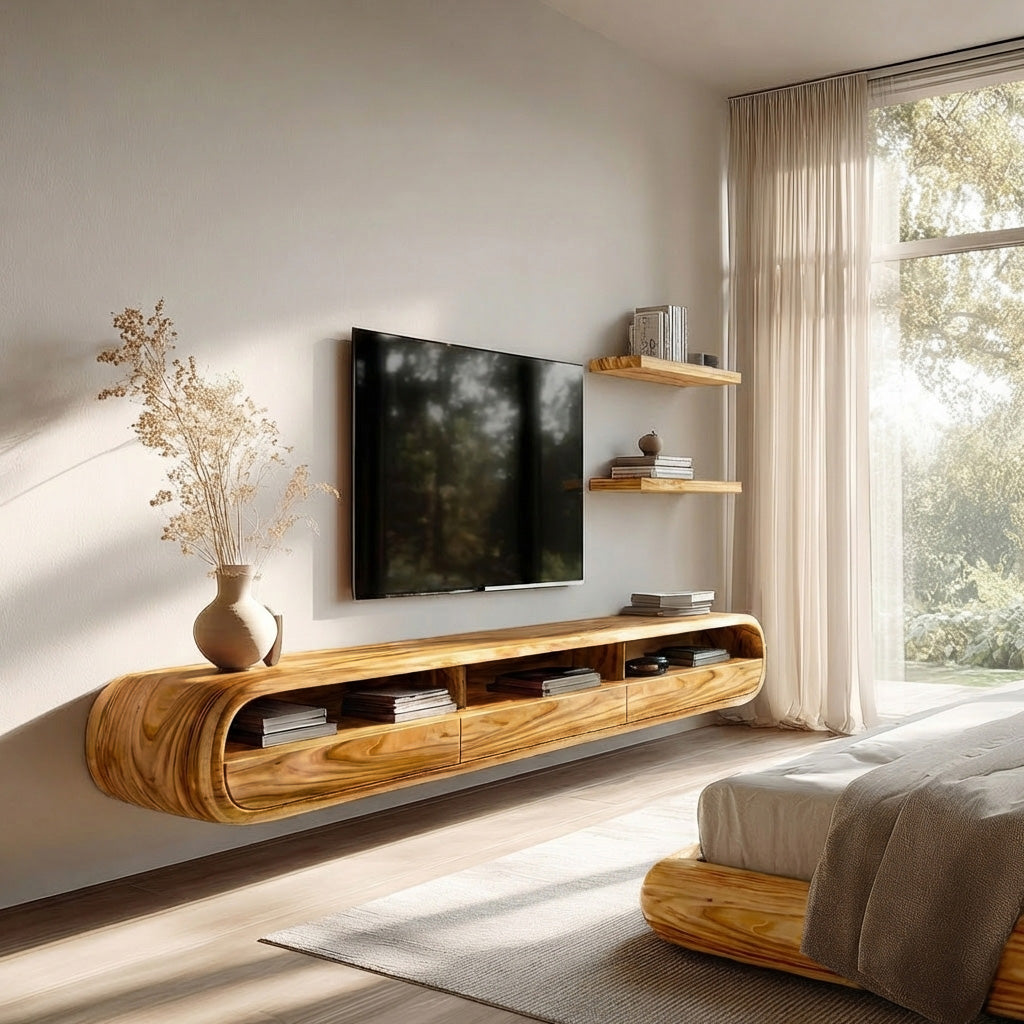 Modern Natural Wood Wall Mounted TV Cabinet For Living Room RTTHHNTVC092