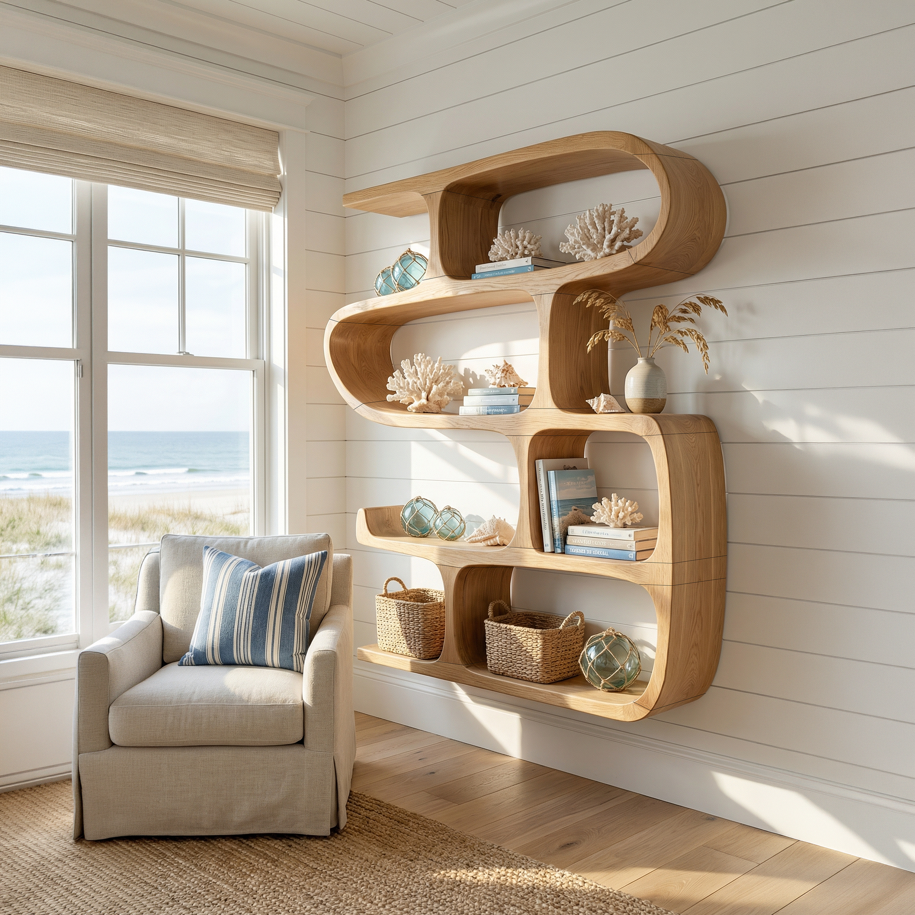Modern Curved Bookshelf Entryway Storage Display SILDTTRBS009