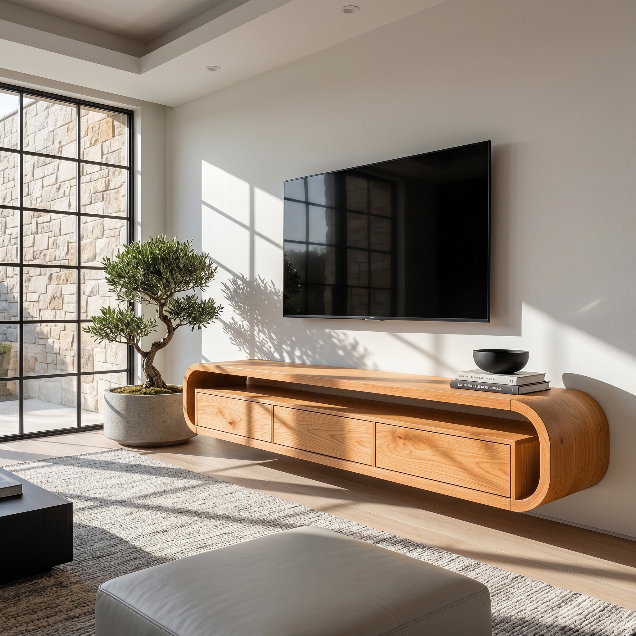 Modern Wooden Floating TV Stand For Living Room Storage RTTHHNTVC112