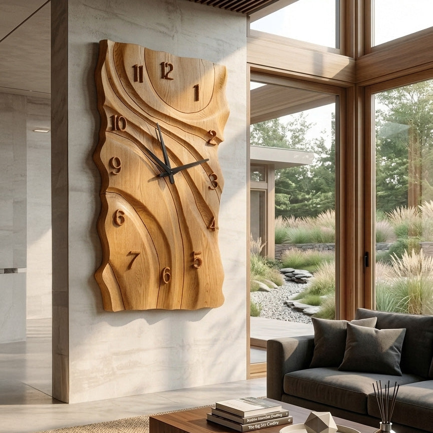 Rustic Wooden Wall Clock With Carved Design For Home RTTHHNWAC032