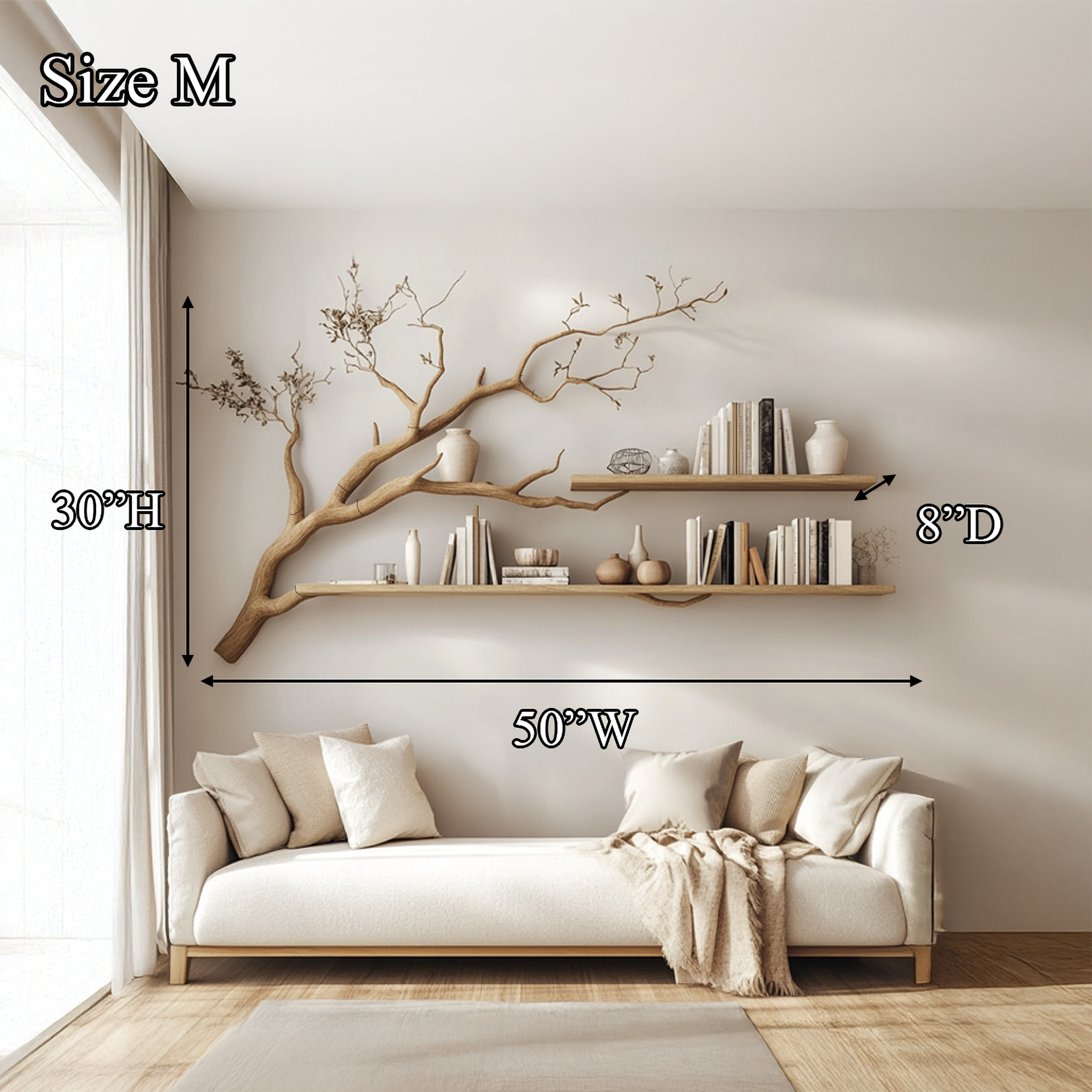 Rustic Organic Tree Shelf Artistic Natural Living Space SINLSATBS053